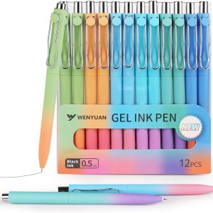 WY WENYUAN Bolígrafos de gel, 12 bolígrafos de tinta negra, bolígrafos de escritura suave de punta fina, bolígrafos pastel para tomar notas, WY WENYUAN Bolígrafos de gel, 12 bolígrafos de tinta negra, bolígrafos de escritura suave de punta fina, bolígrafos pastel para tomar notas,