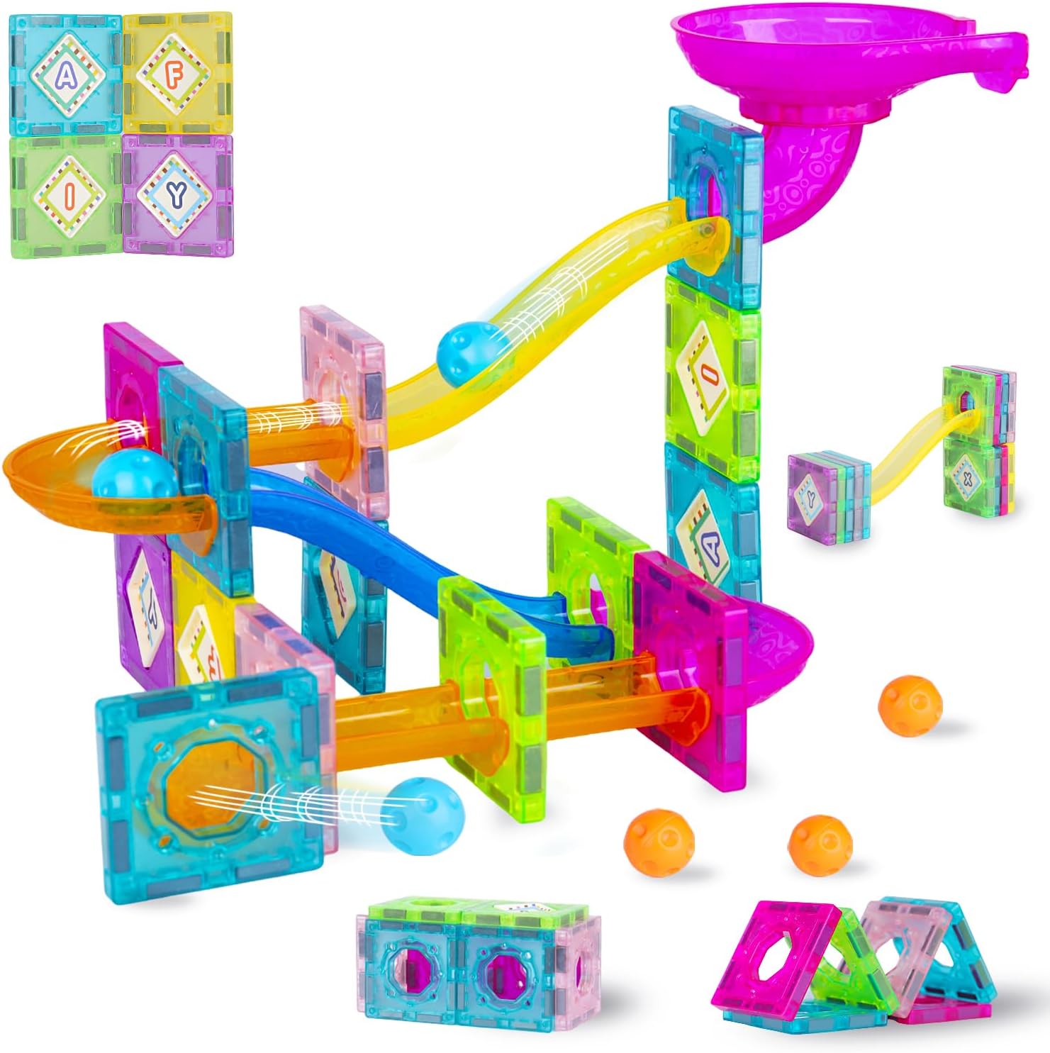 Marble Run – Bloques de construcción magnéticos para niños de 3 a 5 años, 4 a 8 años, juguete de aprendizaje STEM para el desarrollo cerebral,