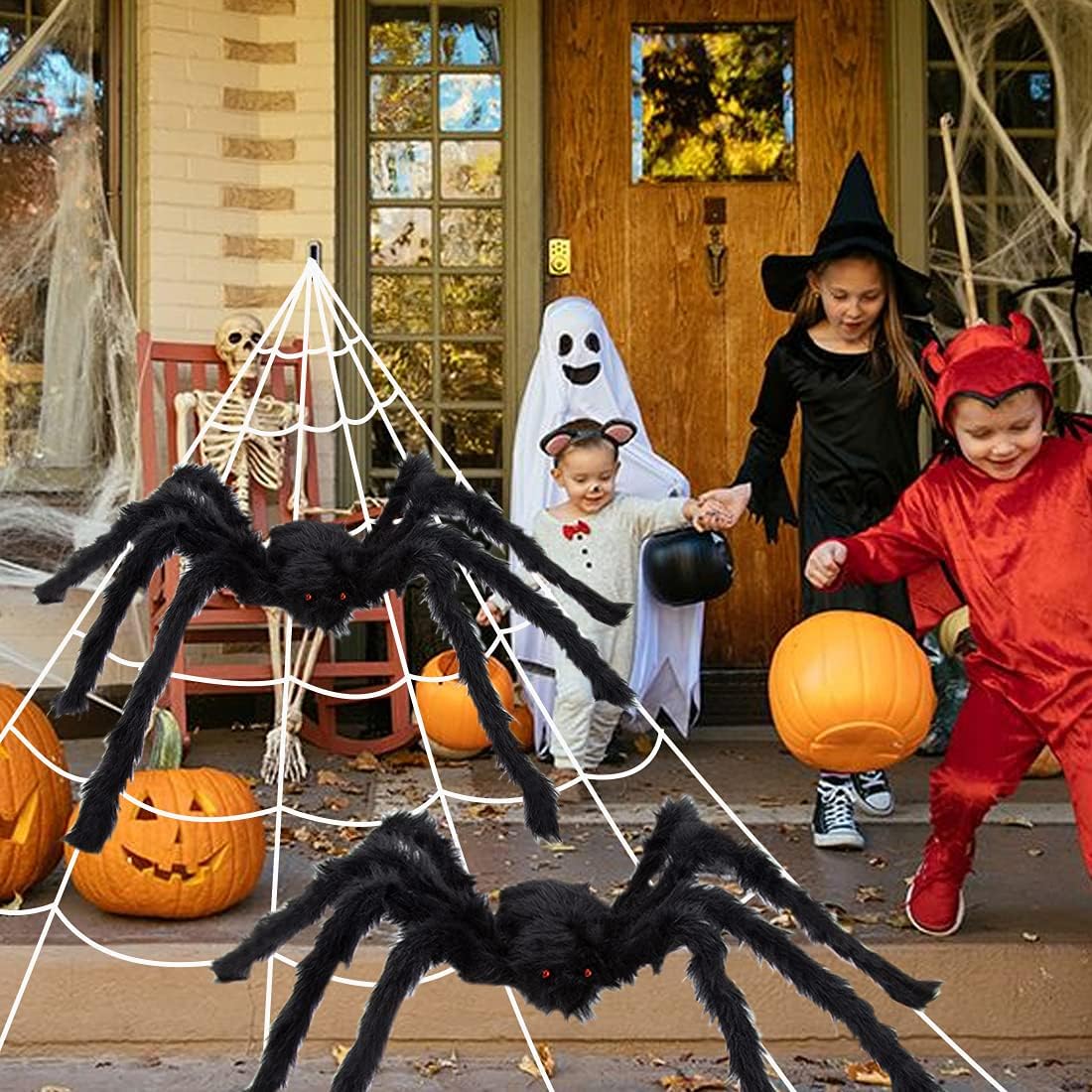 Paquete de 2 arañas gigantes para decoración de Halloween, araña de Halloween de 55 pulgadas para interiores y exteriores, decoración de Halloween,