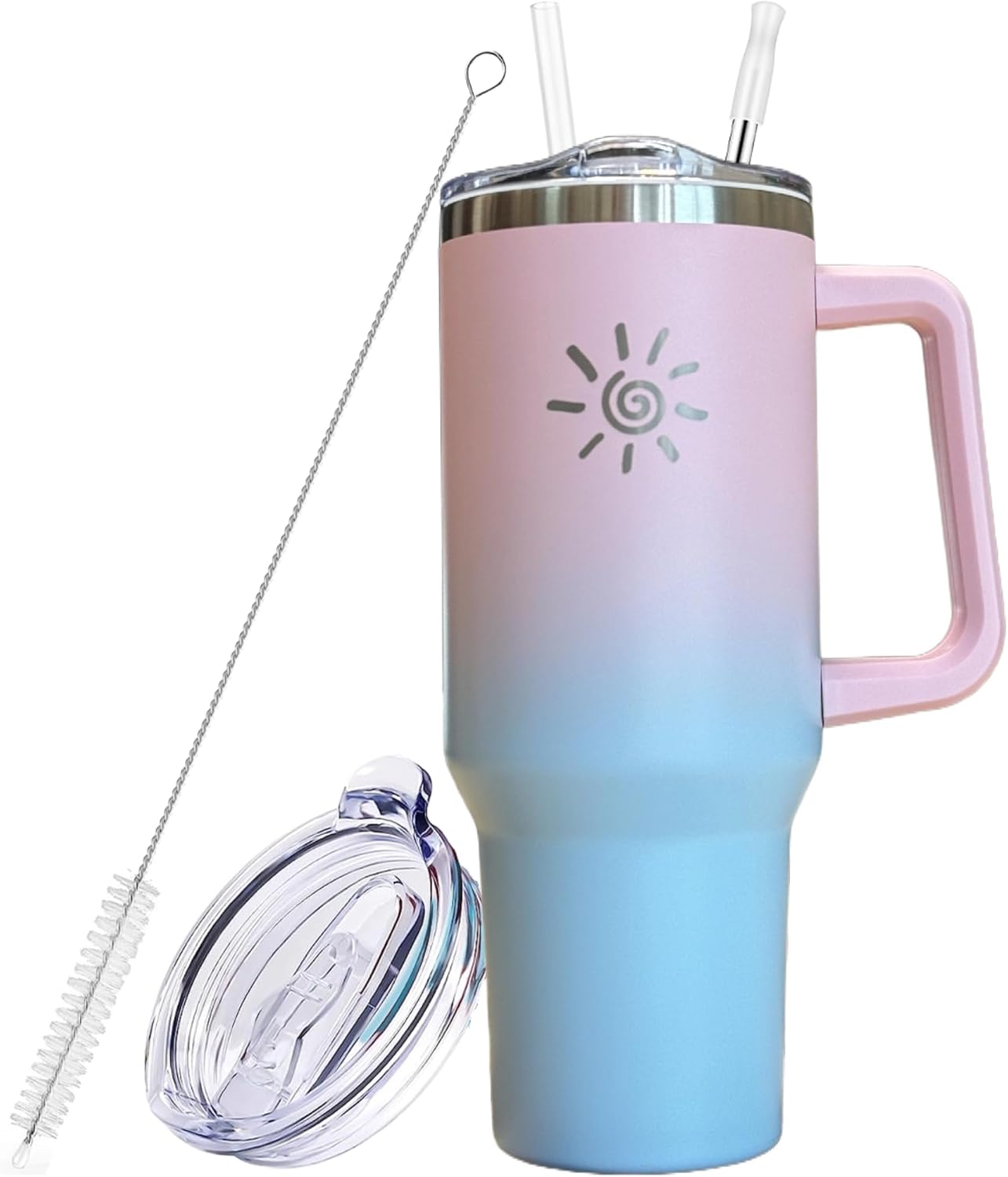 YPNMR Vaso de 40 onzas con asa y tapa con popote, taza de viaje de acero inoxidable aislada al vacío, taza de gran capacidad a prueba de fugas