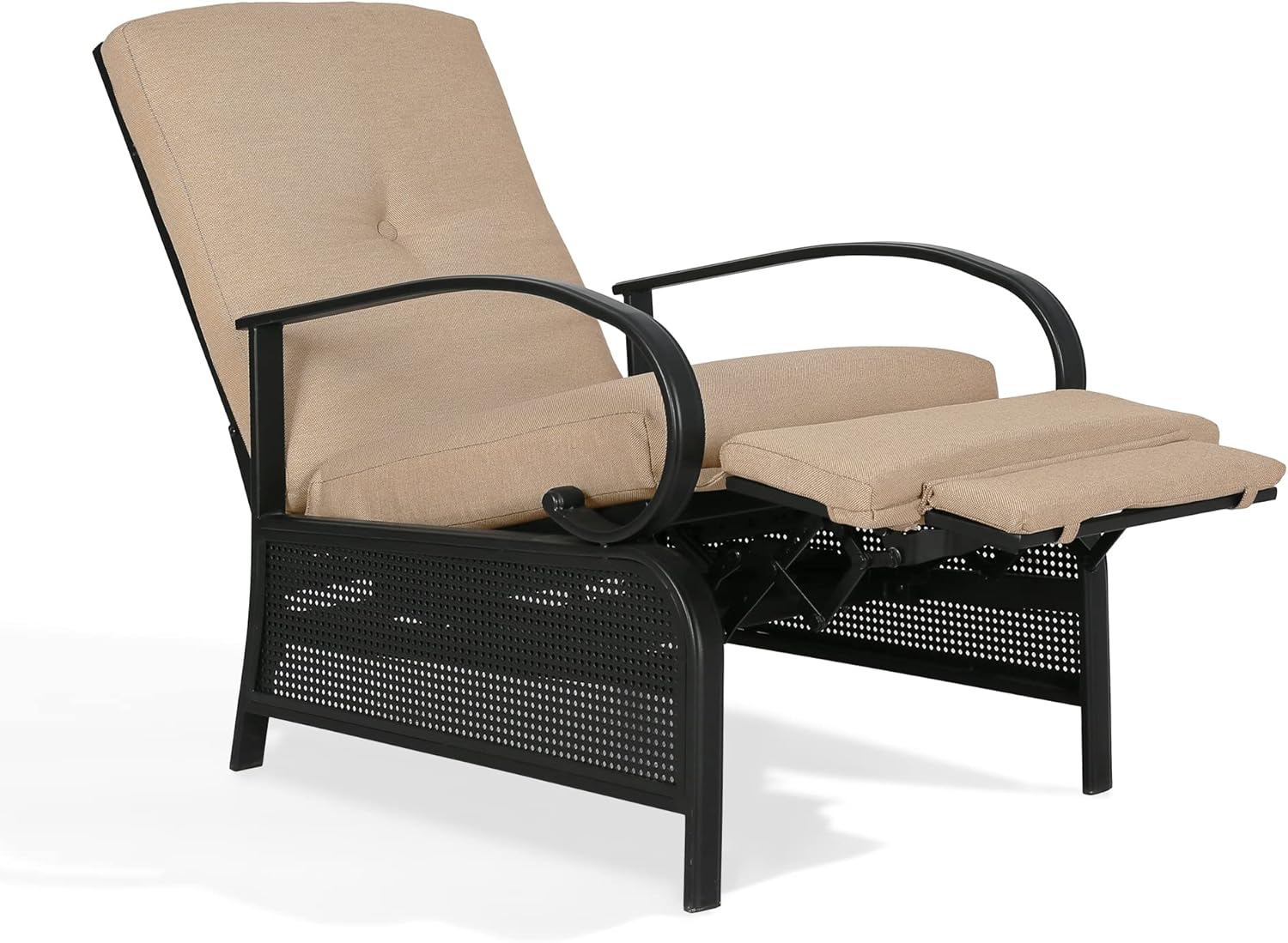 Sillón reclinable ajustable para exteriores, silla reclinable para patio con fuerte marco de metal extensible y cojines extraíbles para lectura o