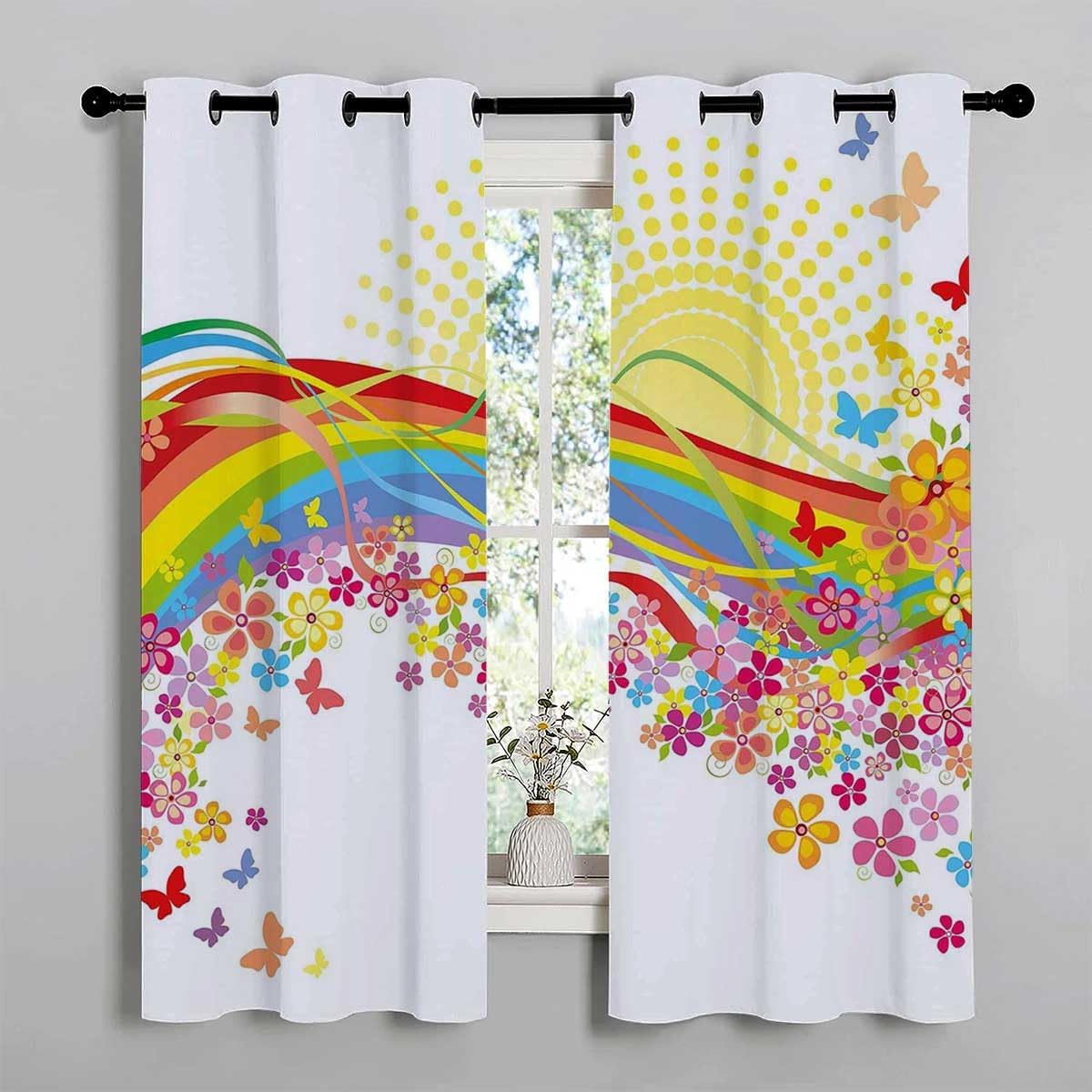 YANFENQI Cortinas para Habitacion – Cortinas para Habitacion con ojales de arco iris, cortinas cortas de vidrio para cuartos separados, 63 pulgadas