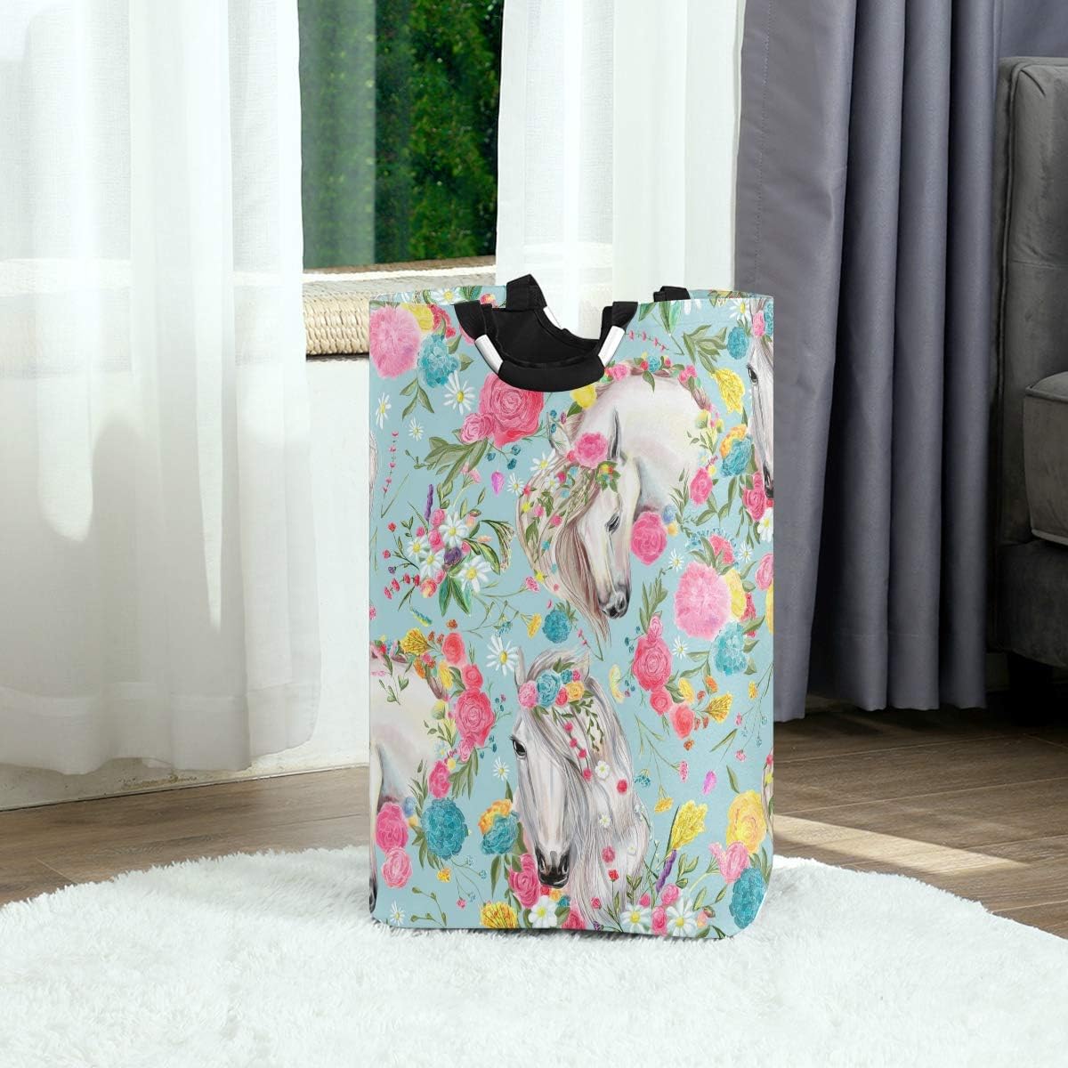 senya Cesta grande de almacenamiento plegable, organizador para ropa sucia, para guardería, juguetes, caballo y flores