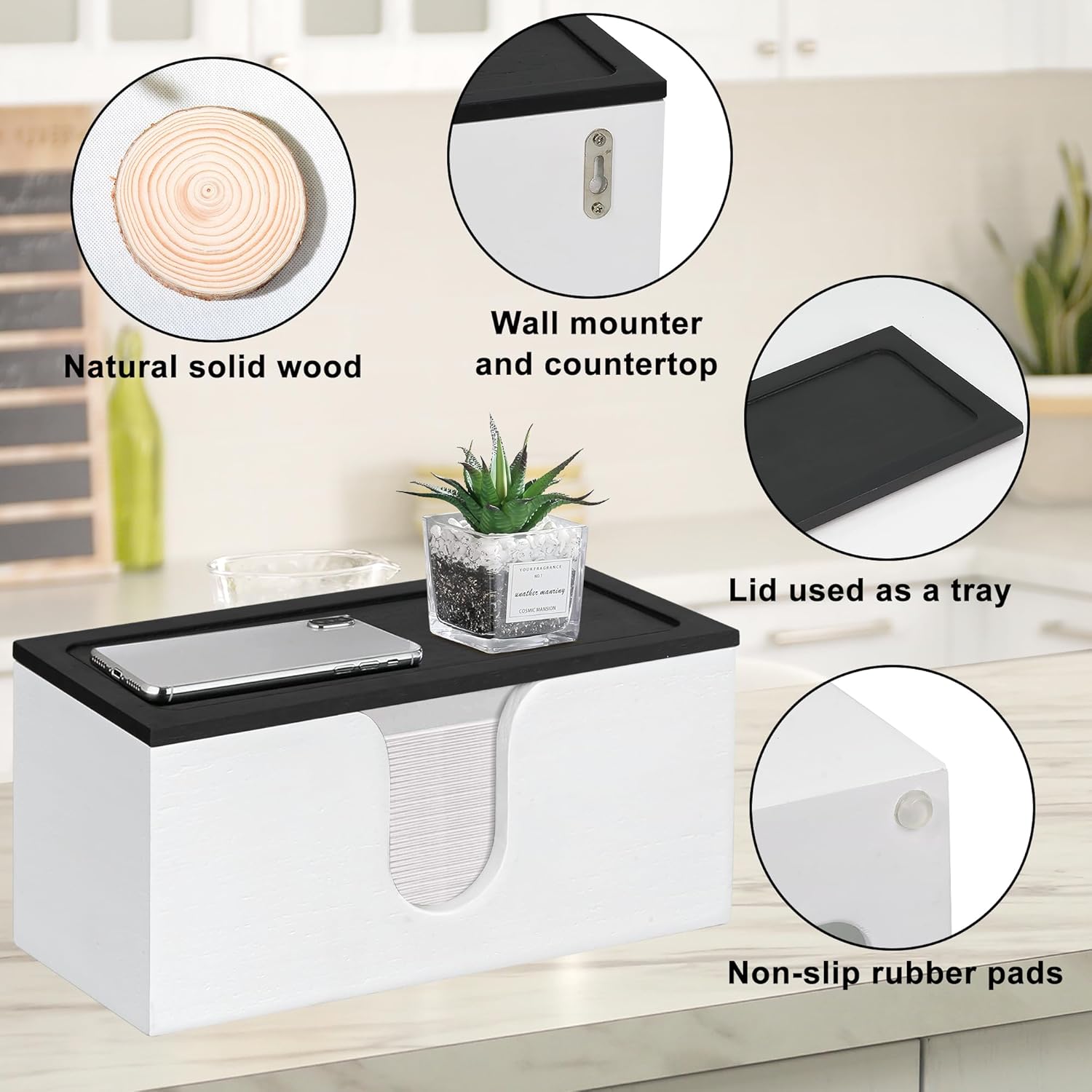 Dispensador de toallas de papel de madera maciza montado en la pared, soporte de toalla de papel plegado con tapa, plegable en C comercial, plegado