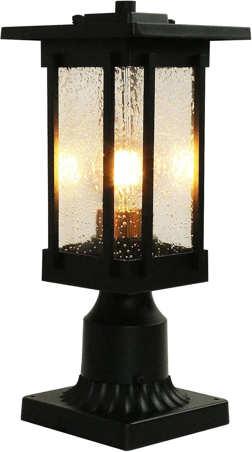MONKFISH 2516-1G – Luz cuadrada negra para exteriores con base, pantalla de cristal de burbujas, ideal para terrazas, patios, jardines, pasillos
