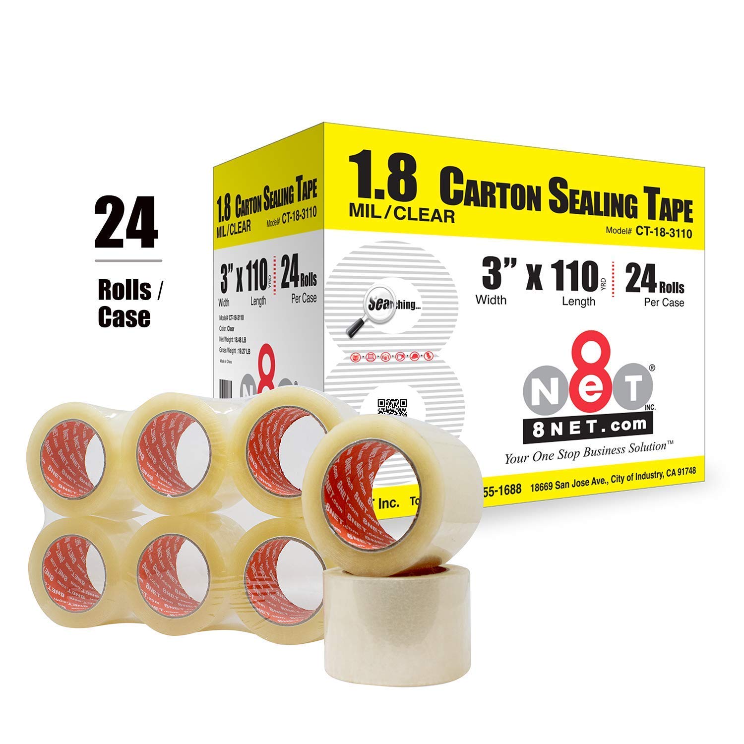 8NET Cinta de embalaje transparente, 1.8 mil 3 pulgadas x 110 yardas (330 pies), cintas de sellado de cartón para cajas de mudanza de envío