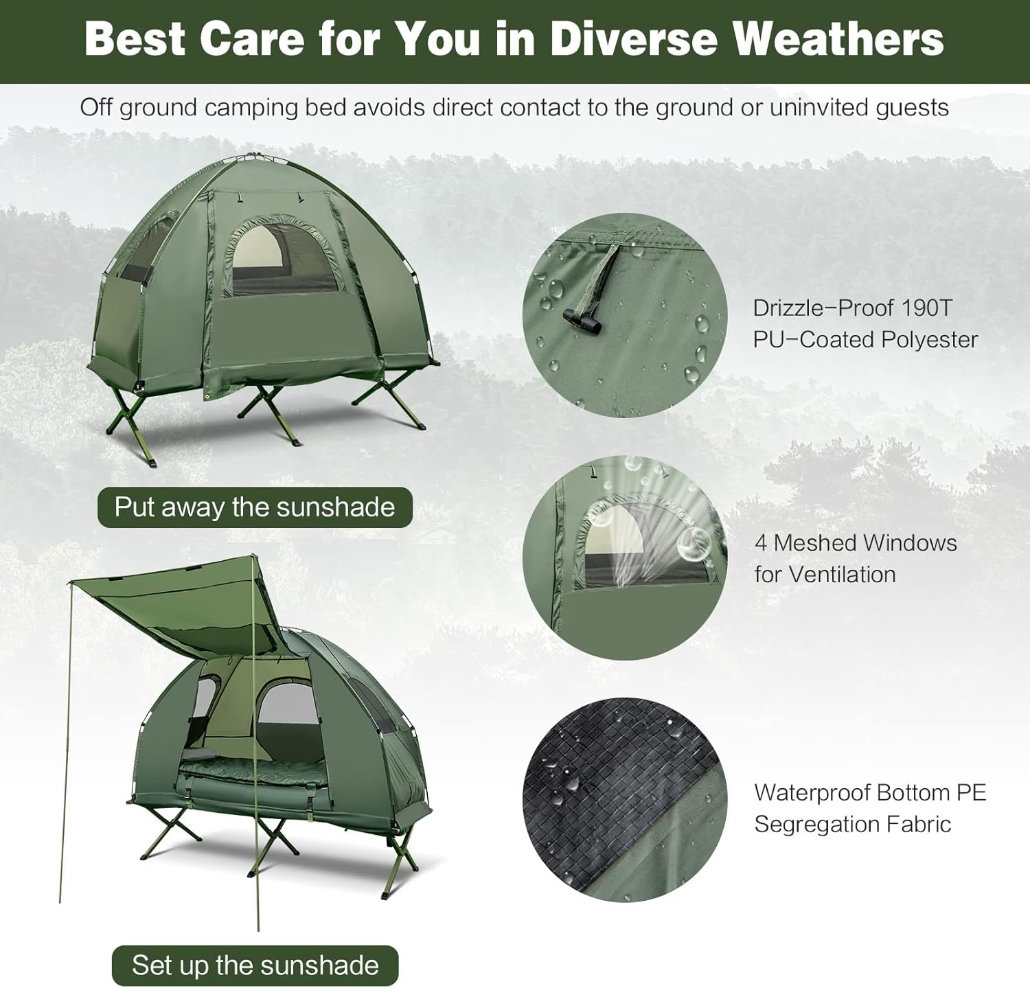 Safstar – Catre 5 en 1, tienda de campaña con colchón de aire, saco de dormir, catre de campamento, toldo y almohada de aire, bolsa de transporte,
