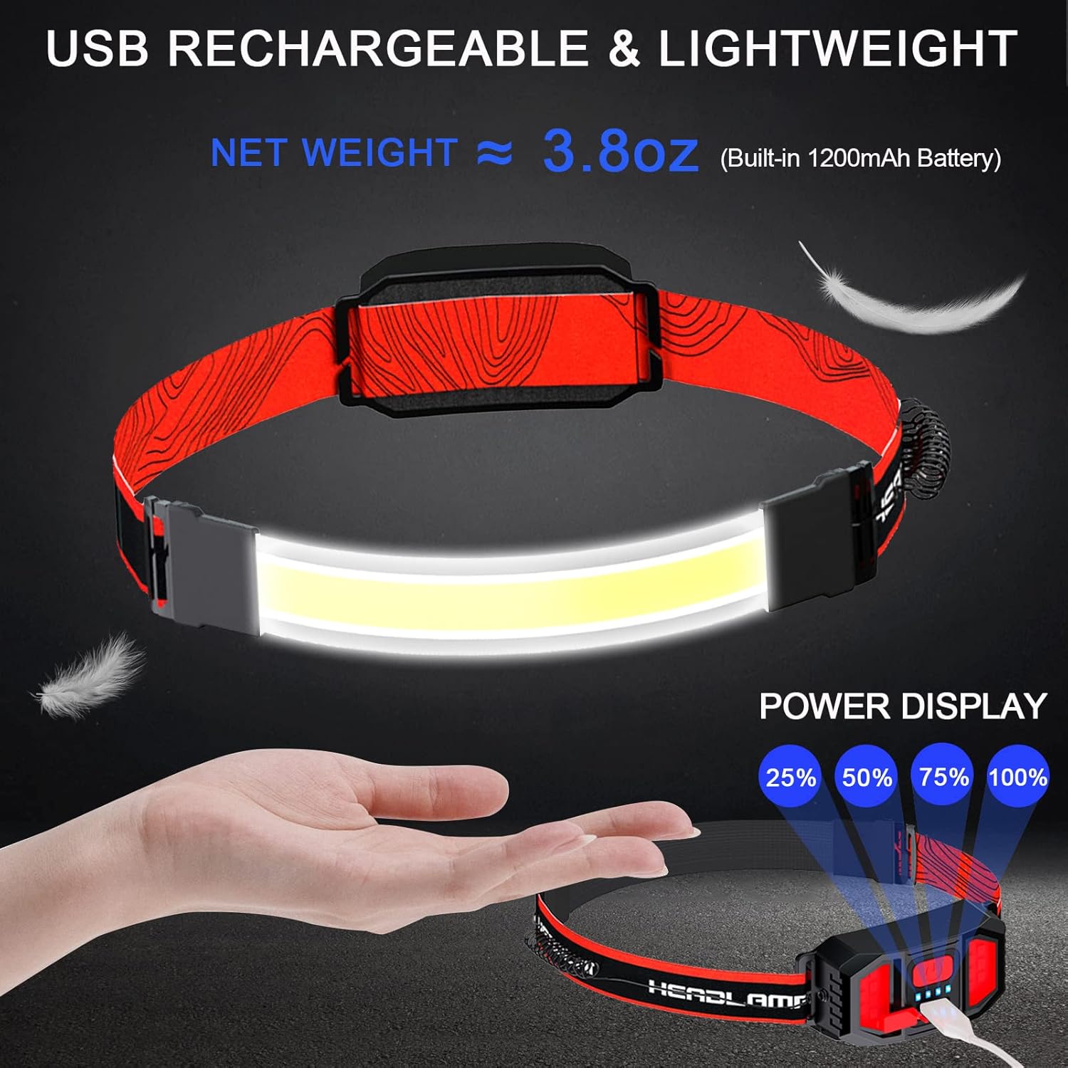 3 lámparas LED recargables para la cabeza, luz de casco duro de iluminación de 230, linterna ligera, 3 modos con luces rojas para correr, acampar,