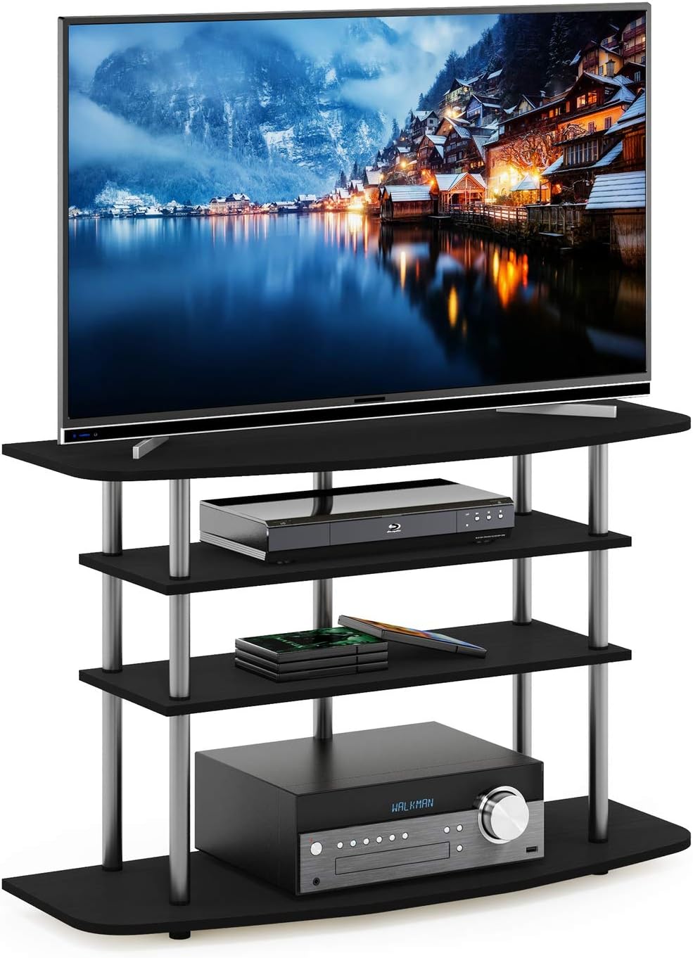 Furinno Frans Turn-N-Tube – Soporte de TV para TV de hasta 43 pulgadas, 4 niveles, roble negro