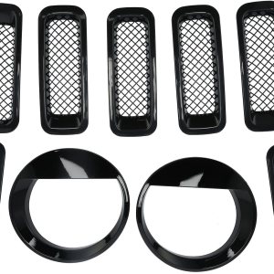 Fydun Juego de 7 piezas de accesorios de rejilla para parrilla delantera, 7 piezasjuego de rejilla de rejilla de malla ABS negra con cubierta de luz Fydun Juego de 7 piezas de accesorios de rejilla para parrilla delantera, 7 piezasjuego de rejilla de rejilla de malla ABS negra con cubierta de luz