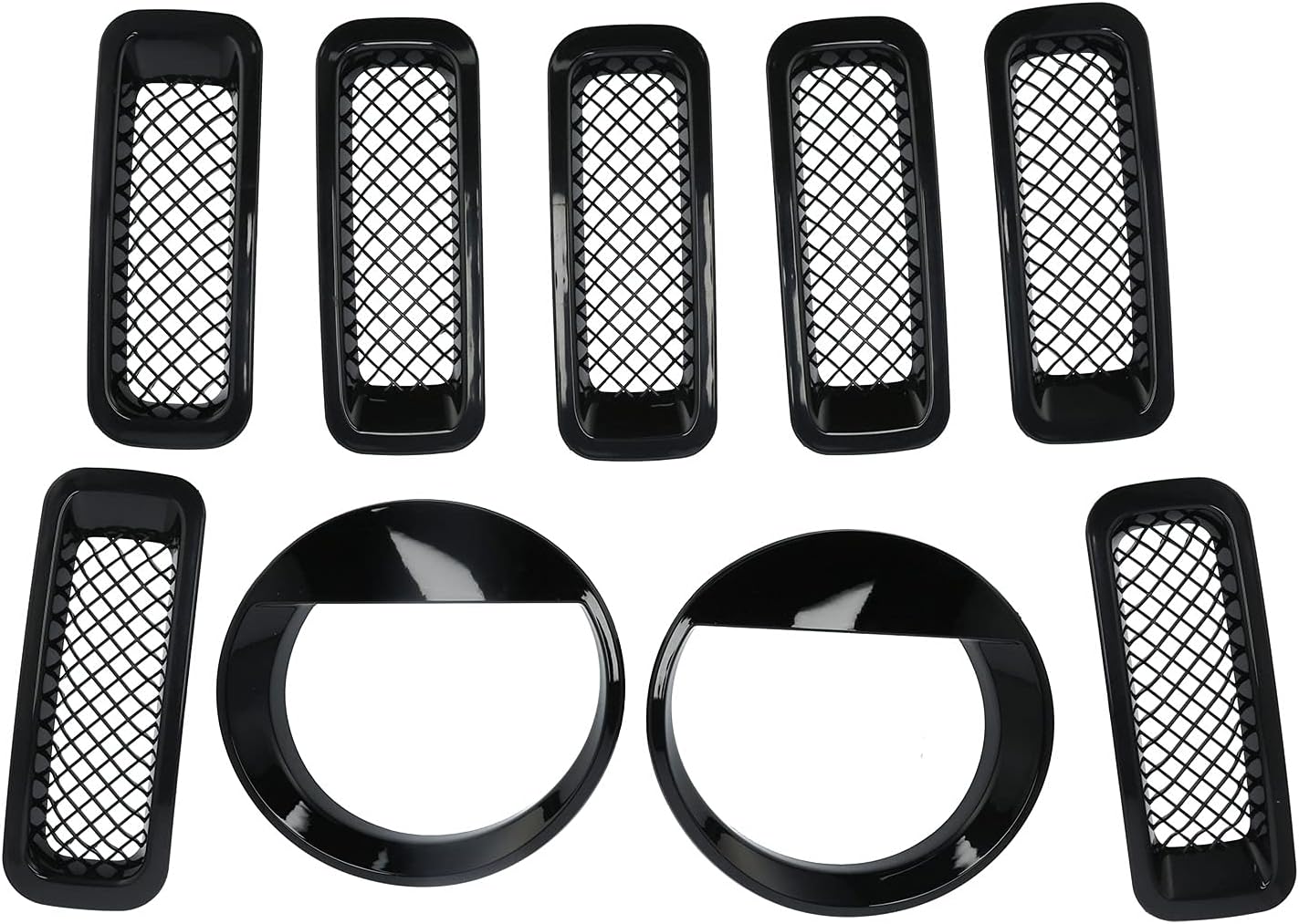 Fydun Juego de 7 piezas de accesorios de rejilla para parrilla delantera, 7 piezasjuego de rejilla de rejilla de malla ABS negra con cubierta de luz