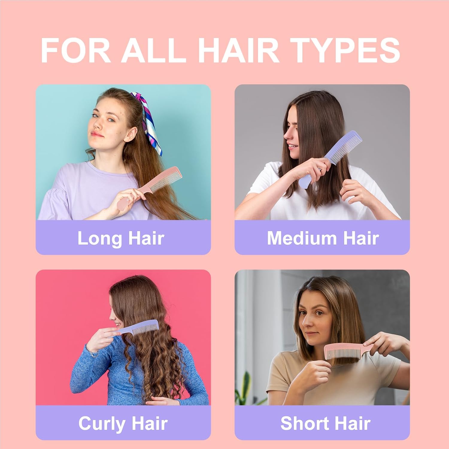 RHOS Peine desenredante para el cabello para mujer, juego de peine para cabello rizado, liso, corto y grueso, peine de dientes medianos para cabello