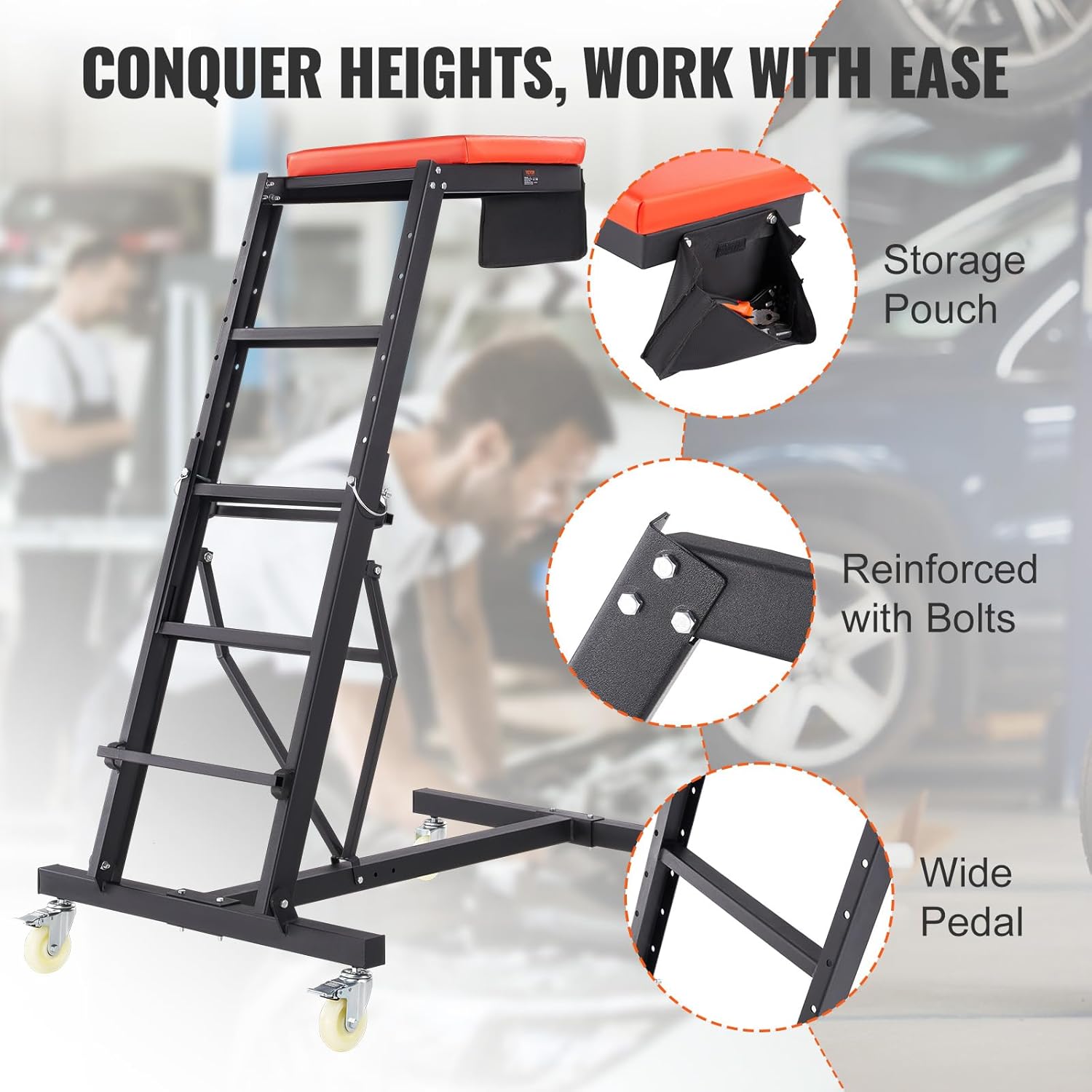 VEVOR Enredadera automotriz superior, con altura ajustable de 49.6 a 75.6 pulgadas, capacidad de 400 libras, 4 ruedas giratorias, enredadera