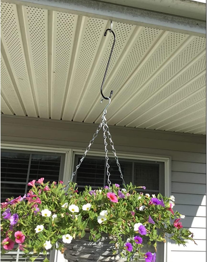 Paquete de 6 ganchos para plantas de 10 pulgadas, color negro, ganchos grandes para plantas, cestas colgantes, flores, pérgola, jardín, patio,
