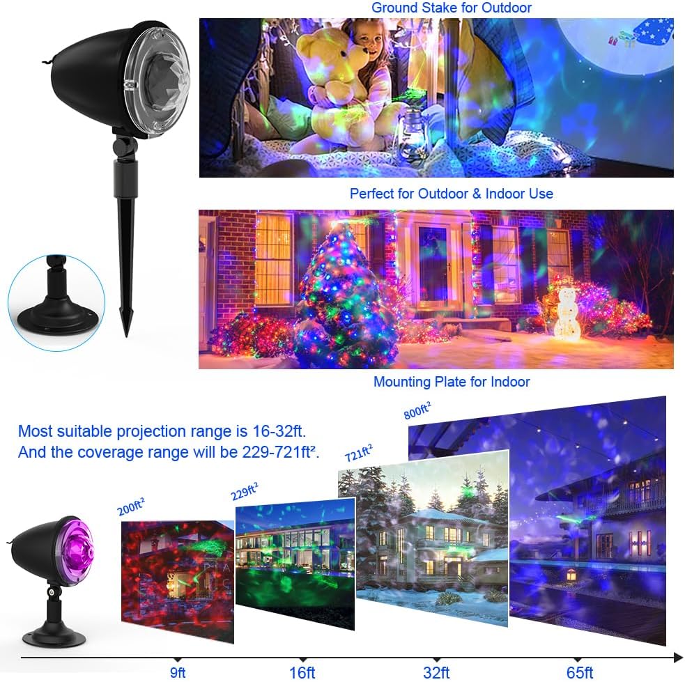 Proyector de luces de Navidad de Halloween para exteriores, 2 en 1 con ondas de agua, luz láser Aurora con control remoto, luz LED impermeable para