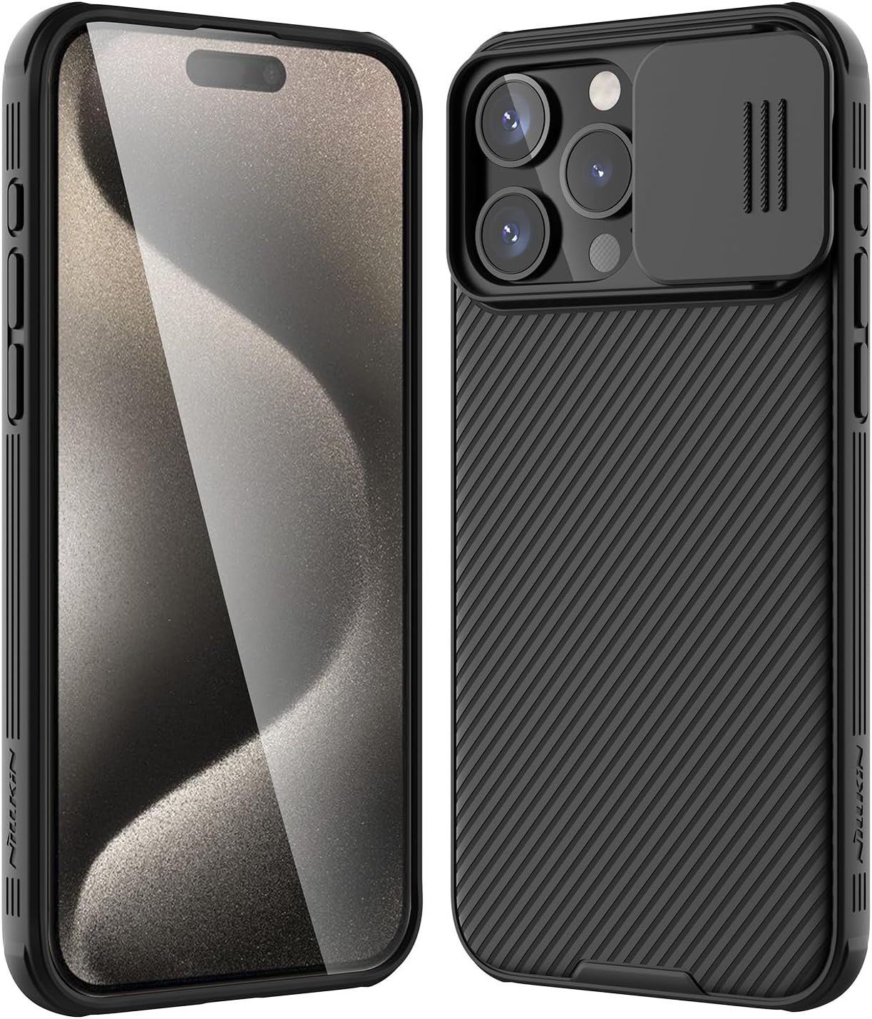 Nillkin Funda para iPhone 15 Pro Max con funda deslizante para cámara protección mejorada de lentes protección de lente mejorada protección rígida