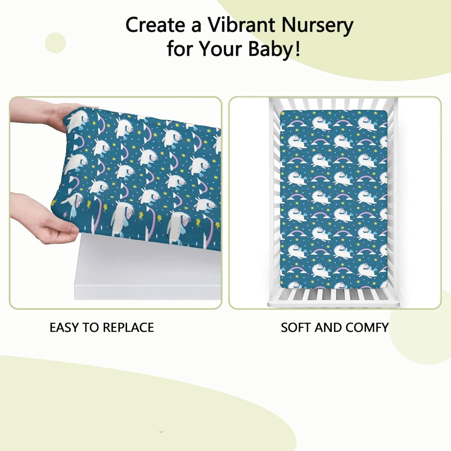 Sábanas bajeras ajustables para cuna con temática de unicornio, sábanas portátiles para cuna, suaves y elásticas, ideal para habitación de niños o
