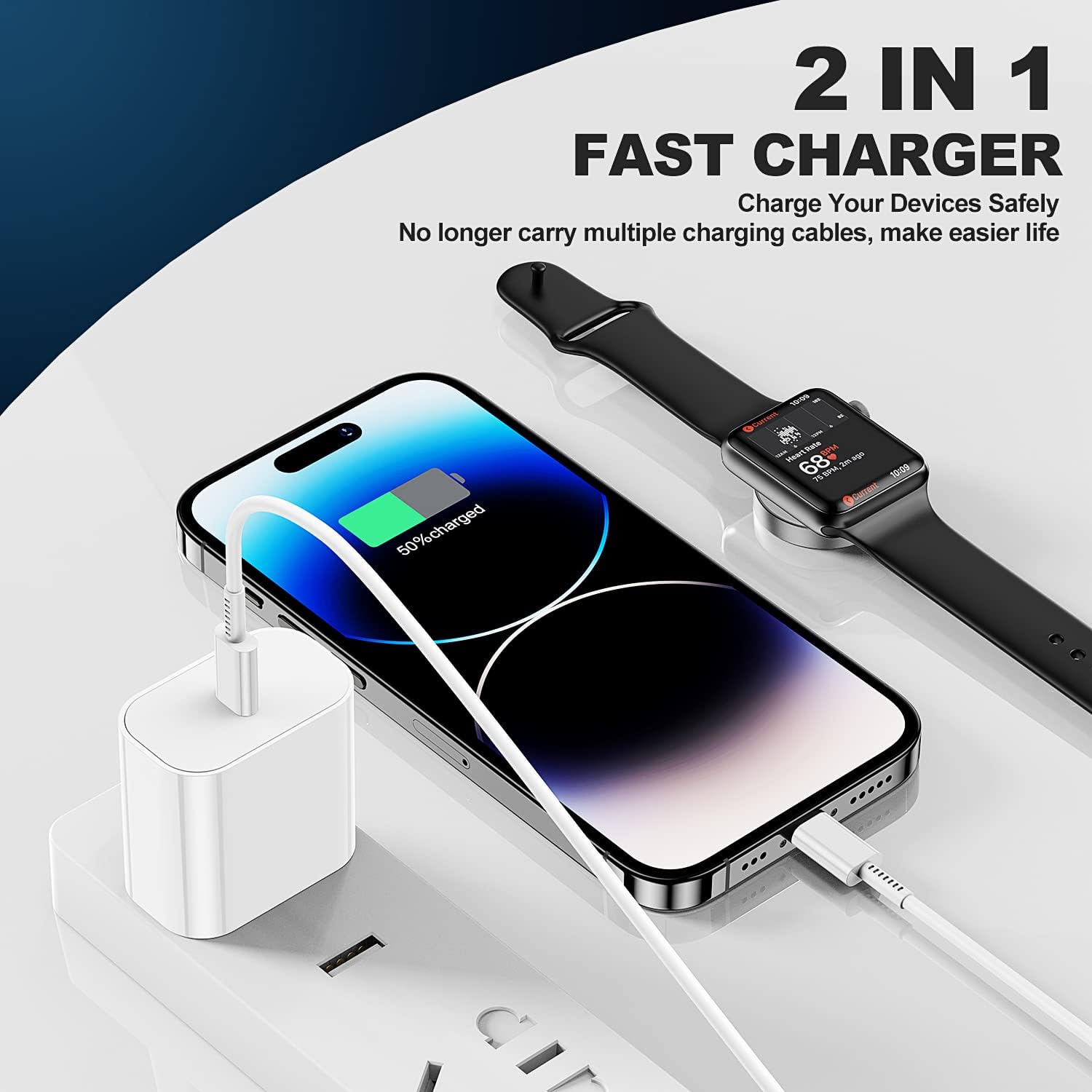 Cable de carga USB C mejorado para Apple Watch, certificado Apple MFi, cable de carga magnético para iWatch de 6 pies, cable de carga tipo C 2 en 1