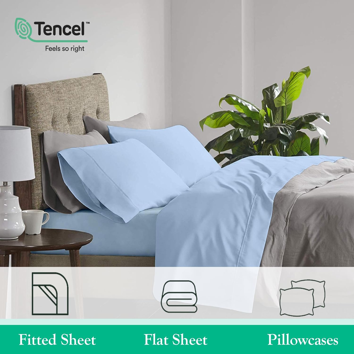 Tencel Split Cal King – Juego de sábanas para cama ajustable, 100% eucalipto, Tencel Lyocell – Sábanas divididas de 5 piezas para camas ajustables