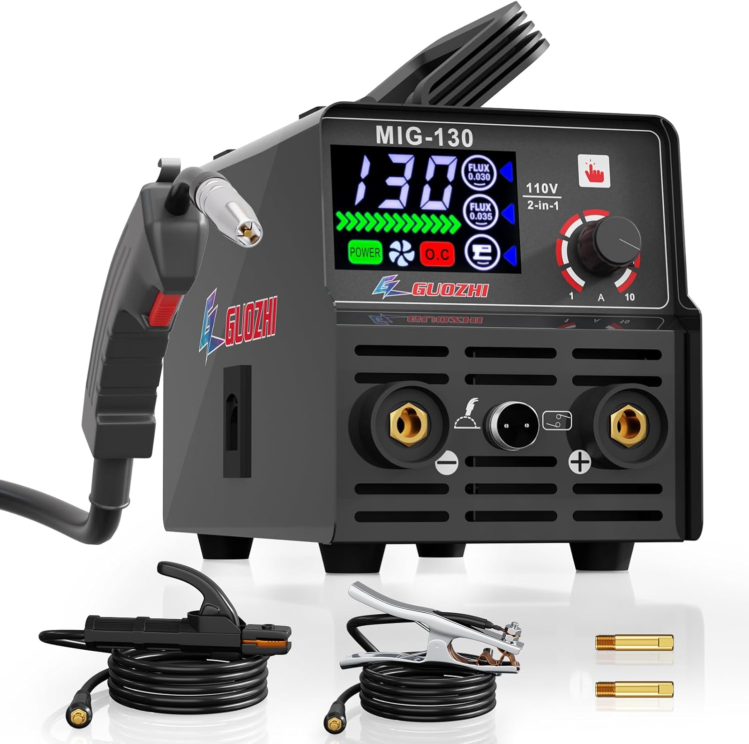 Soldador MIG 130Amp 110V con pantalla LED súper grande, 2 en 1 núcleo de flujo sin gas MIGStick MMA ARC Máquina de soldadura multiproceso con