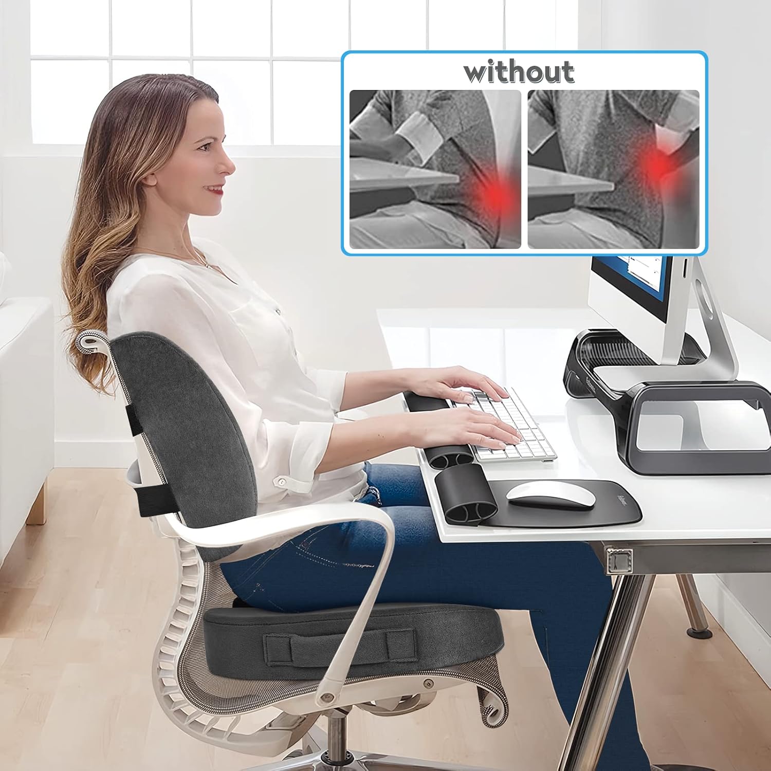 CloudBliss Cojín de asiento, cojín para silla de oficina, cojín de asiento de automóvil, almohada de apoyo lumbar para silla de oficina, almohada de