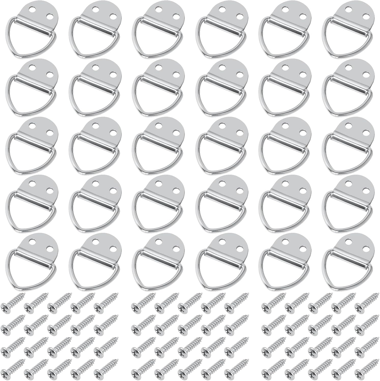 Paquete de 30 anillos pequeños de acero en V de anclaje para cargas en cajas, camiones, remolques de carga, caravanas, barcos con tornillos, color