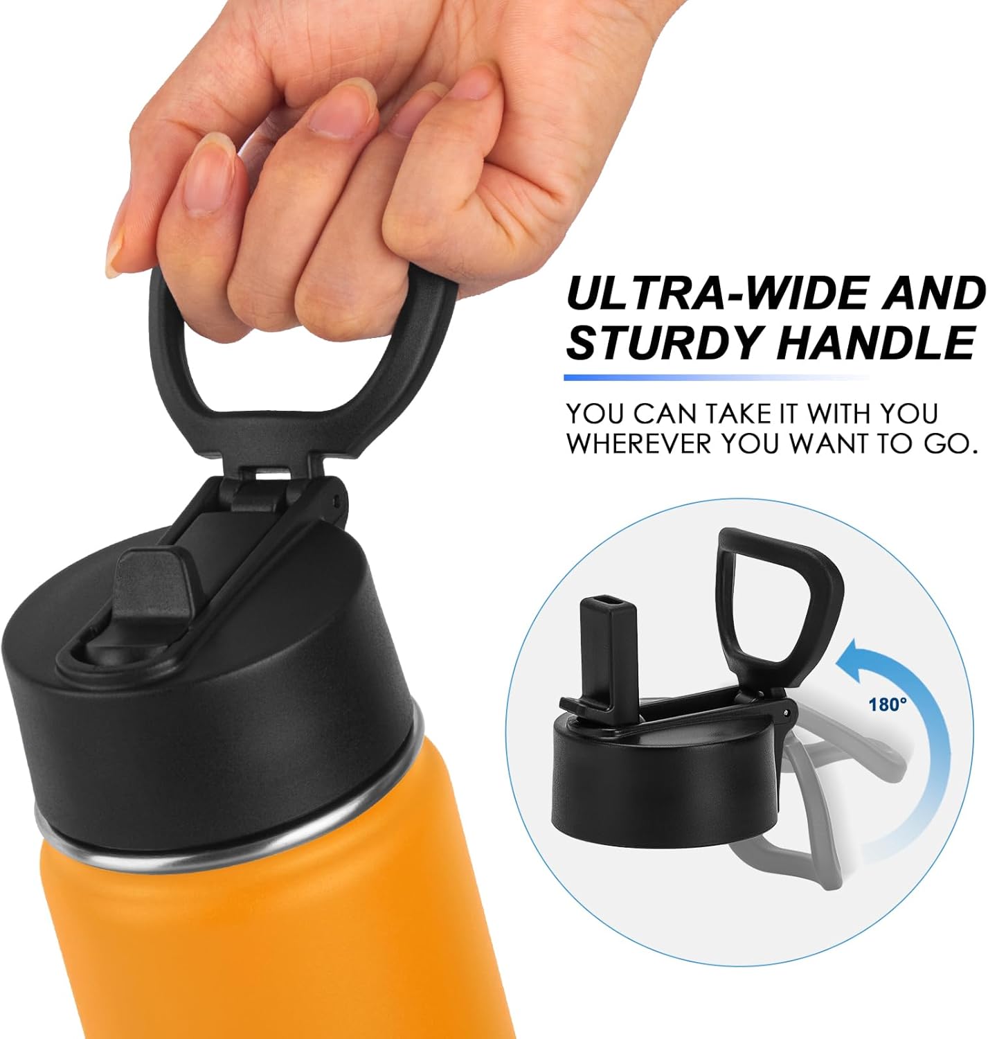 koodee Botella de agua con pajita, 16 onzas, acero inoxidable, doble pared aislada al vacío, botella de agua deportiva de metal para la escuela