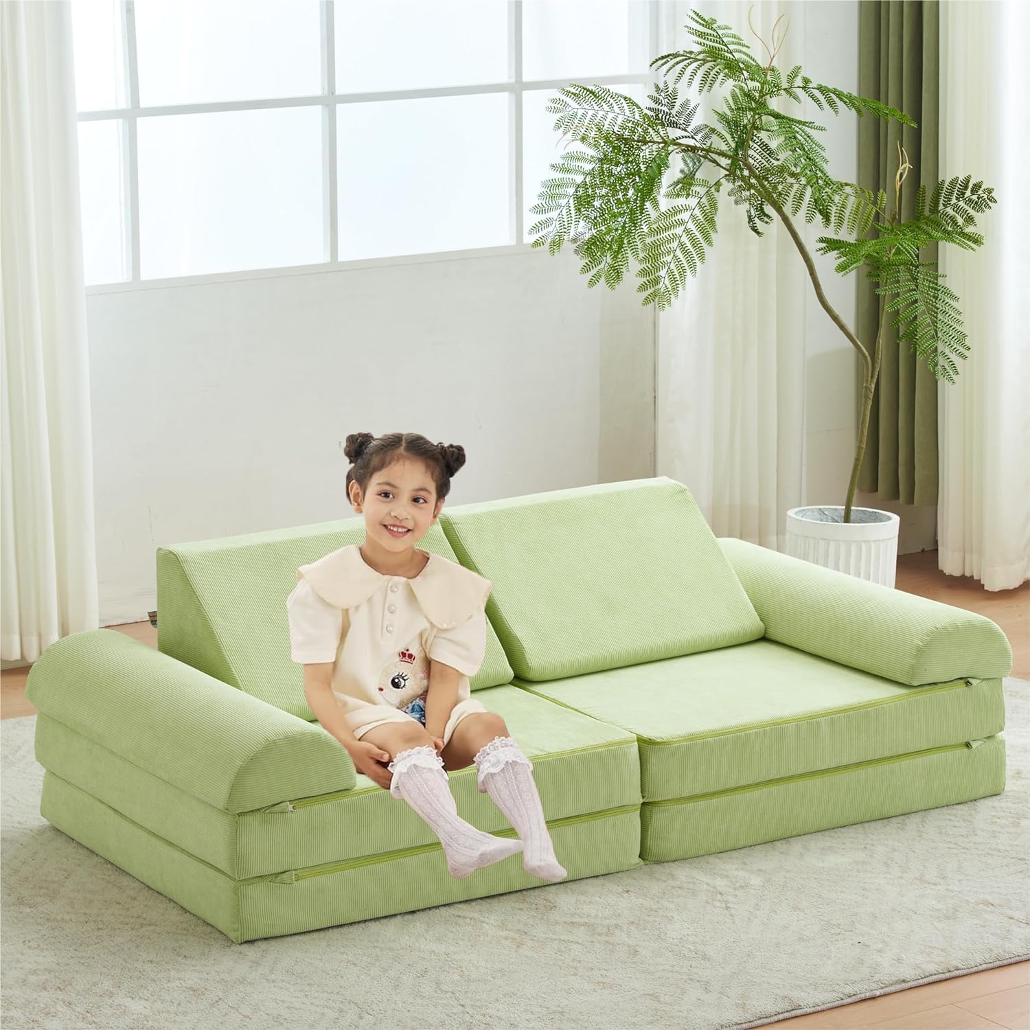 jela Kids Couch, Floor Sofa Modular Funiture for Kids, Luxury Corduroy Fabric Playhouse Play Set for Toddlers Babies, Modular Foam Play Couch Indoor
