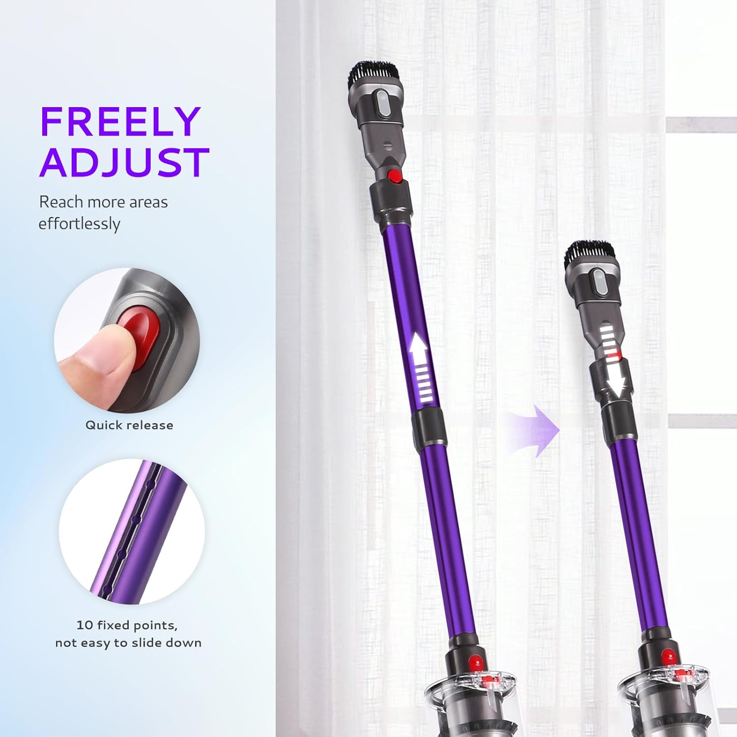 Varita de extensión compatible con Dyson V7 V8 V10 V11 V15 accesorios de aspiradora inalámbrica, varita de liberación rápida, ahorro de espacio,