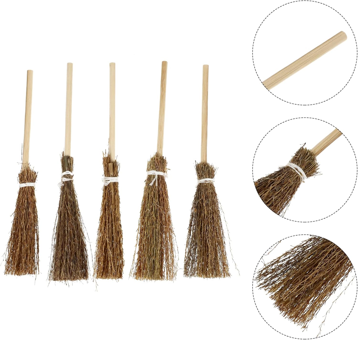 Toyvian Escoba batidora para casa de muñecas, escoba en miniatura, escoba de apoyo de brujas, decoración para colgar disfraces de escoba, accesorios