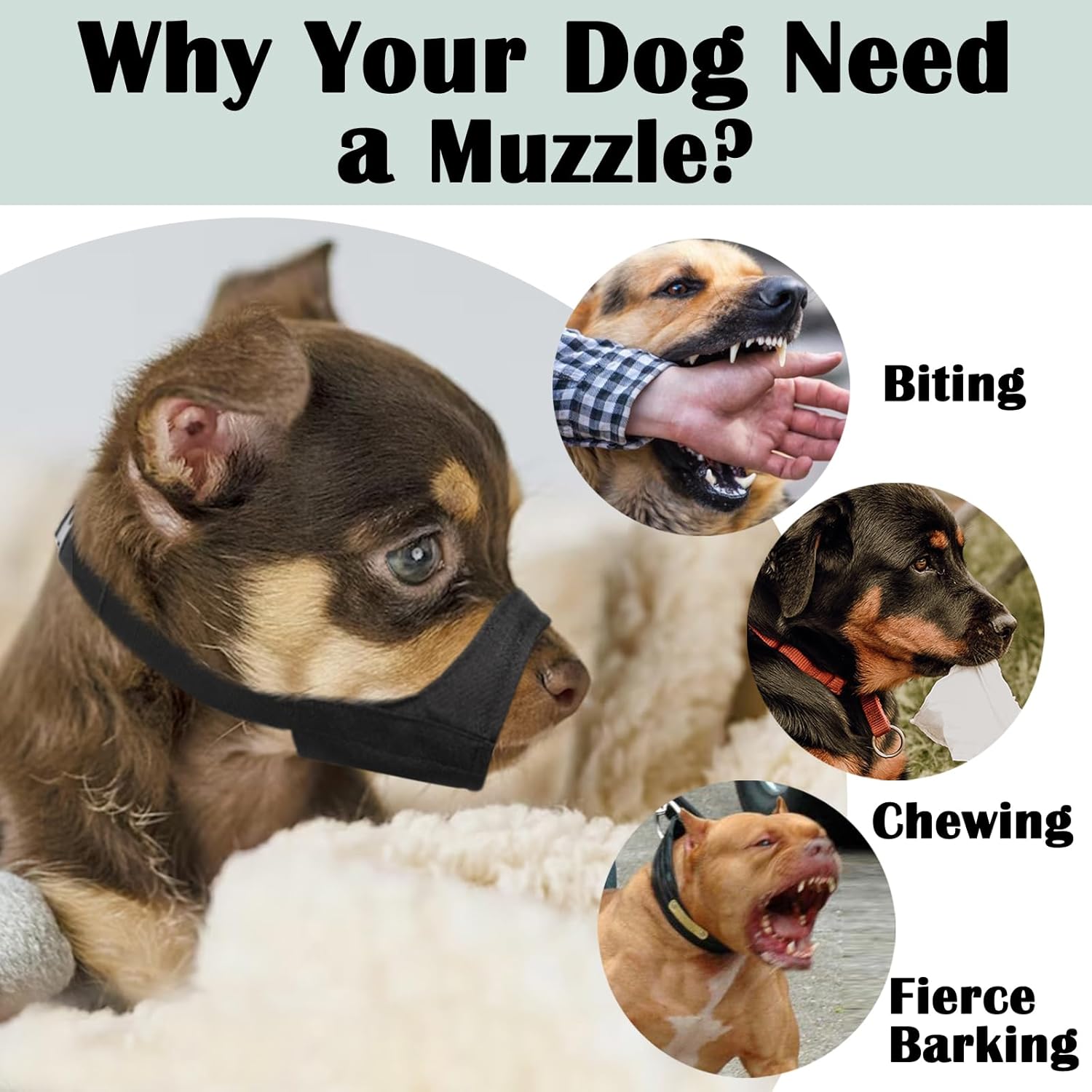 Bozal corto para perro, bozal suave para perros pequeños, medianos y grandes, bozal para Chihuahua Shih Tzu American Bulldog Pitbull para aseo y