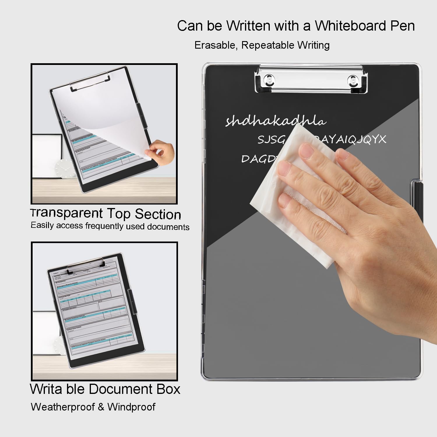 Portapapeles con almacenamiento, tablones de clip Cleaview de 8.5 x 11, con 2 fundas de almacenamiento, portapapeles de almacenamiento de panel