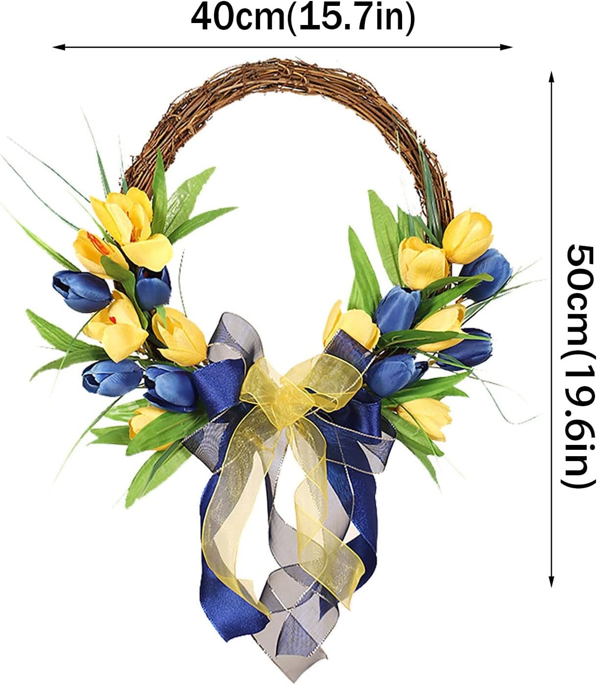 Corona de puerta delantera, corona amarilla y azul, corona de granja para puerta delantera, hogar, pared, boda, mesa, decoración de verano, coronas