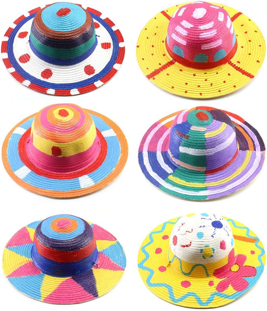 Sombrero de paja de bricolaje para niños, sombrero hecho a mano, sombrero de playa, sombrero de sol de playa, sombrero de pintura artística con