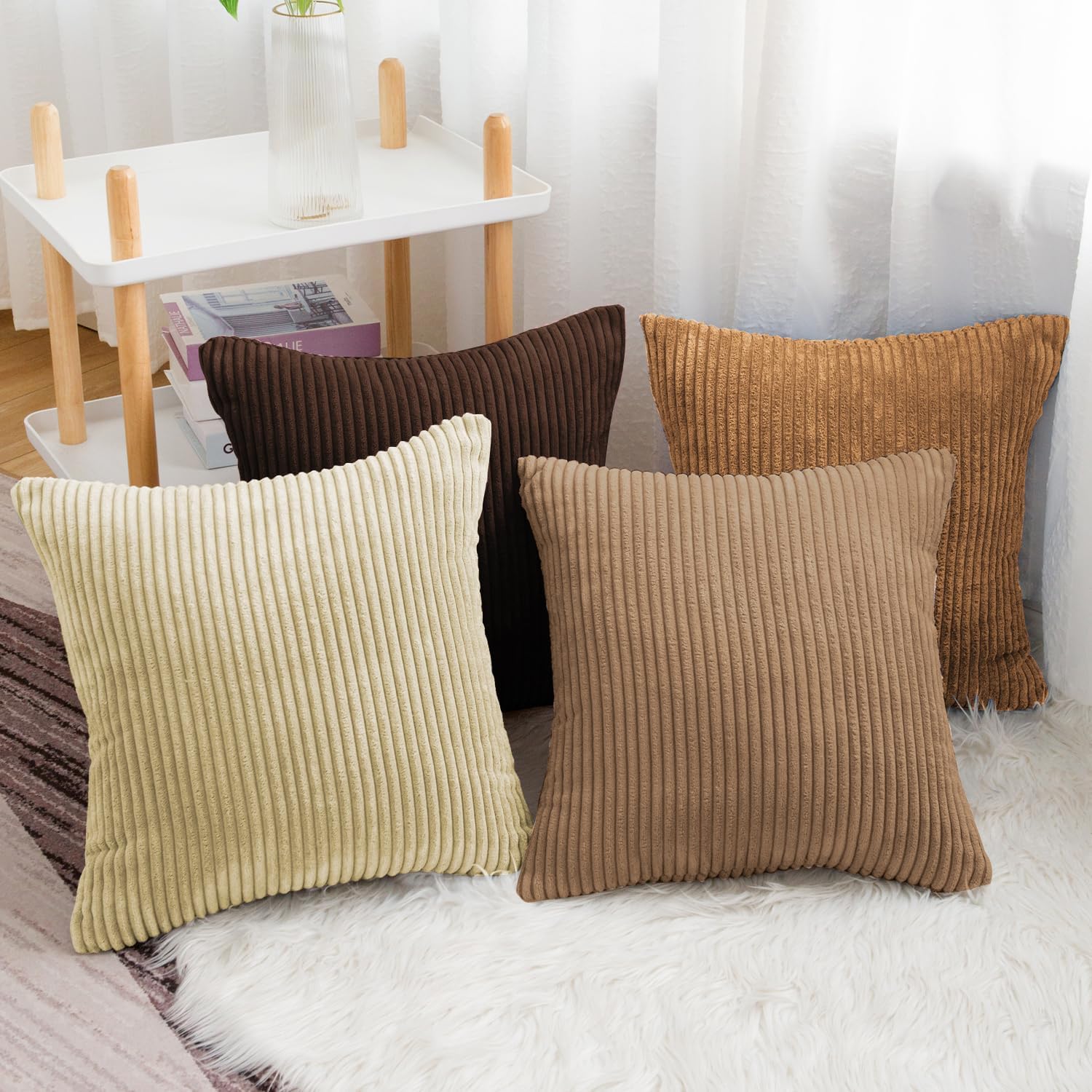 Softalker Juego de 4 fundas de almohada de pana suave a rayas sólidas, 20 x 20 pulgadas, decoración moderna para sofá, dormitorio, sala de estar