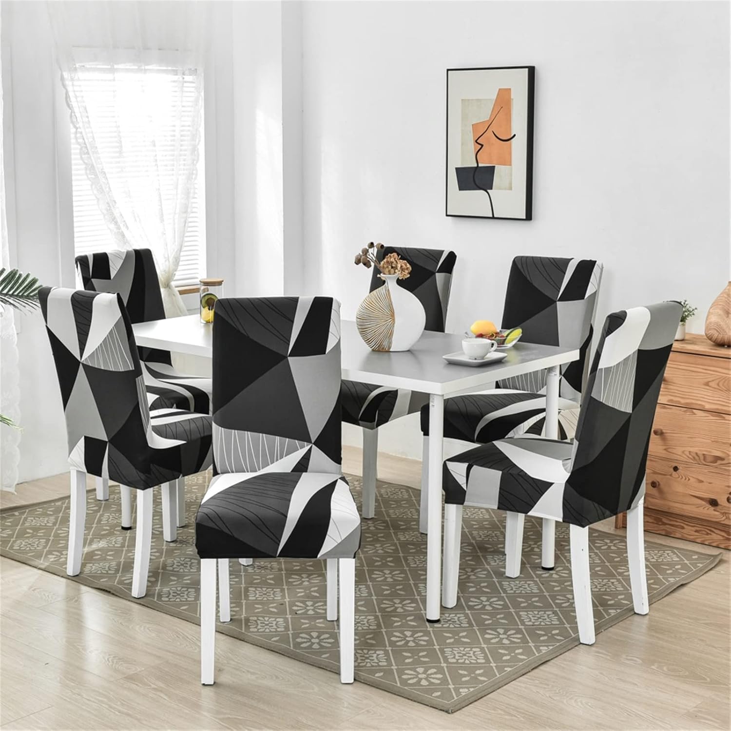 NILUOH Juego de 4 fundas para sillas de comedor, fundas elásticas para sillas de comedor, fundas rectangulares para sillas de banco, protector de