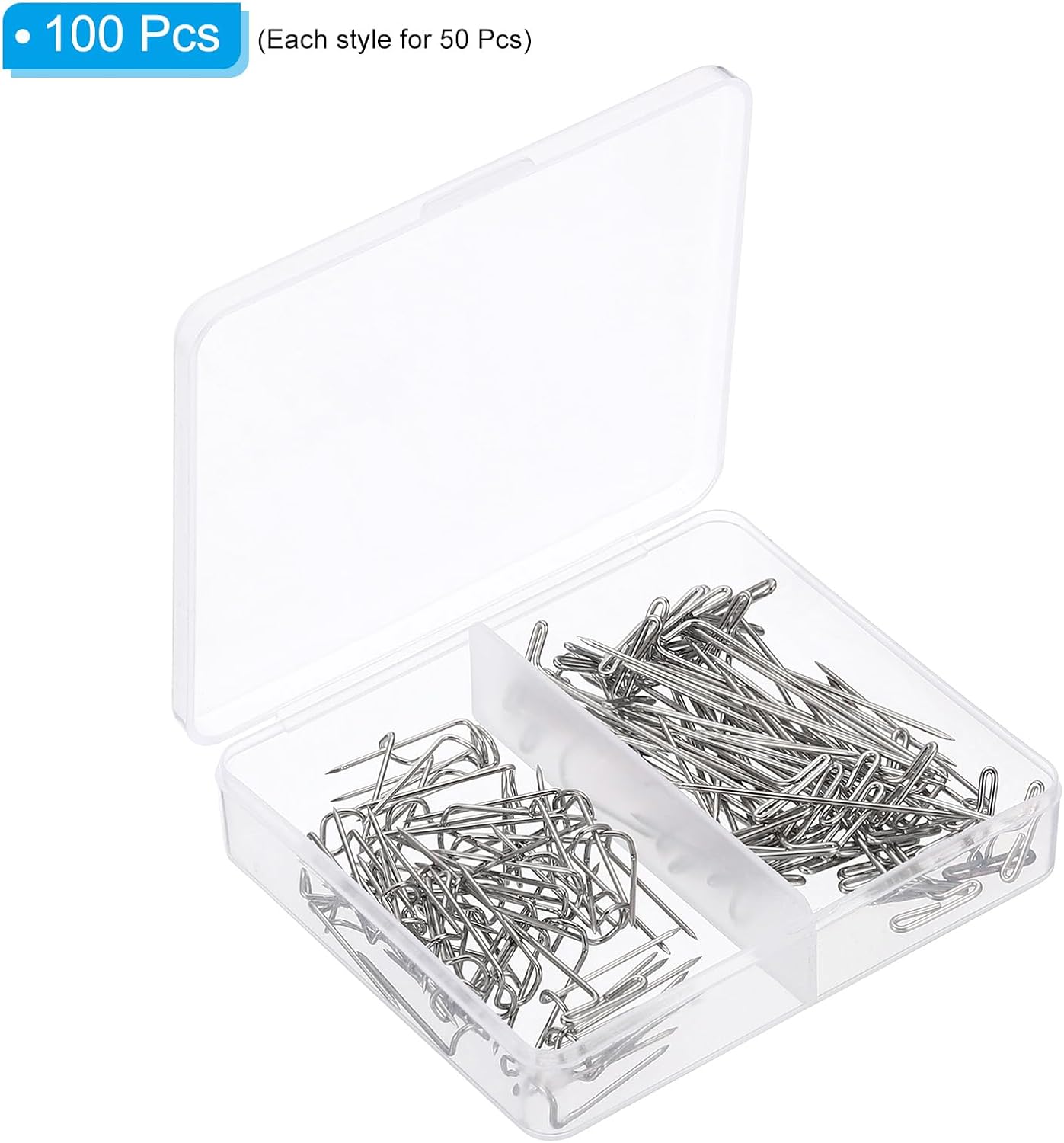 PATIKIL Juego de alfileres de costura, 100 piezas de pasador de acero inoxidable con pasador en T y pasadores en U de costura para bloquear tejer,