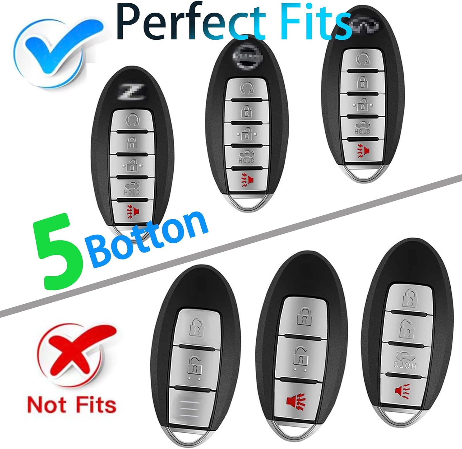 Funda para llavero Infiniti JX35 Q5060 QX566080 de 5 botones, compatible con Nissan Altima Maxima Rogue Armada Sentra 370z Pathfinder Murano (funda
