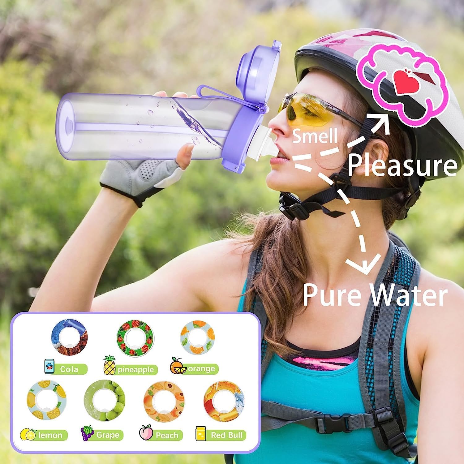 Botella de agua de aire con 7 cápsulas de sabor, botella de agua con fragancia de fruta de 22.1 fl oz, taza de agua con 0% de azúcar, sin BPA, taza