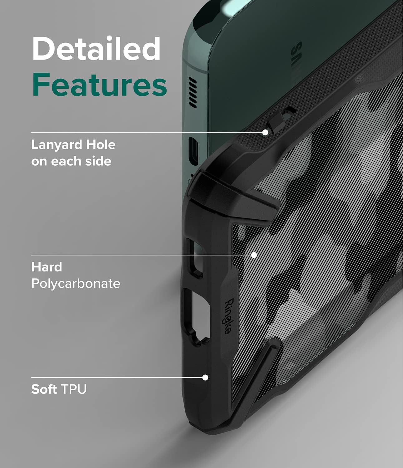 Ringke Fusion-X – Funda compatible con Samsung Galaxy S22 Plus 5G (2022), parte trasera dura de camuflaje con funda protectora lateral mejorada a