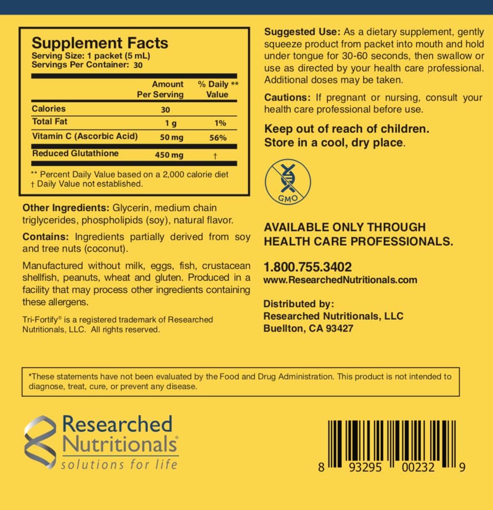 Researched Nutritionals Glutatión liposomal Tri-Fortify – Clínicamente investigado para una absorción superior – Apoya la salud inmunológica, la