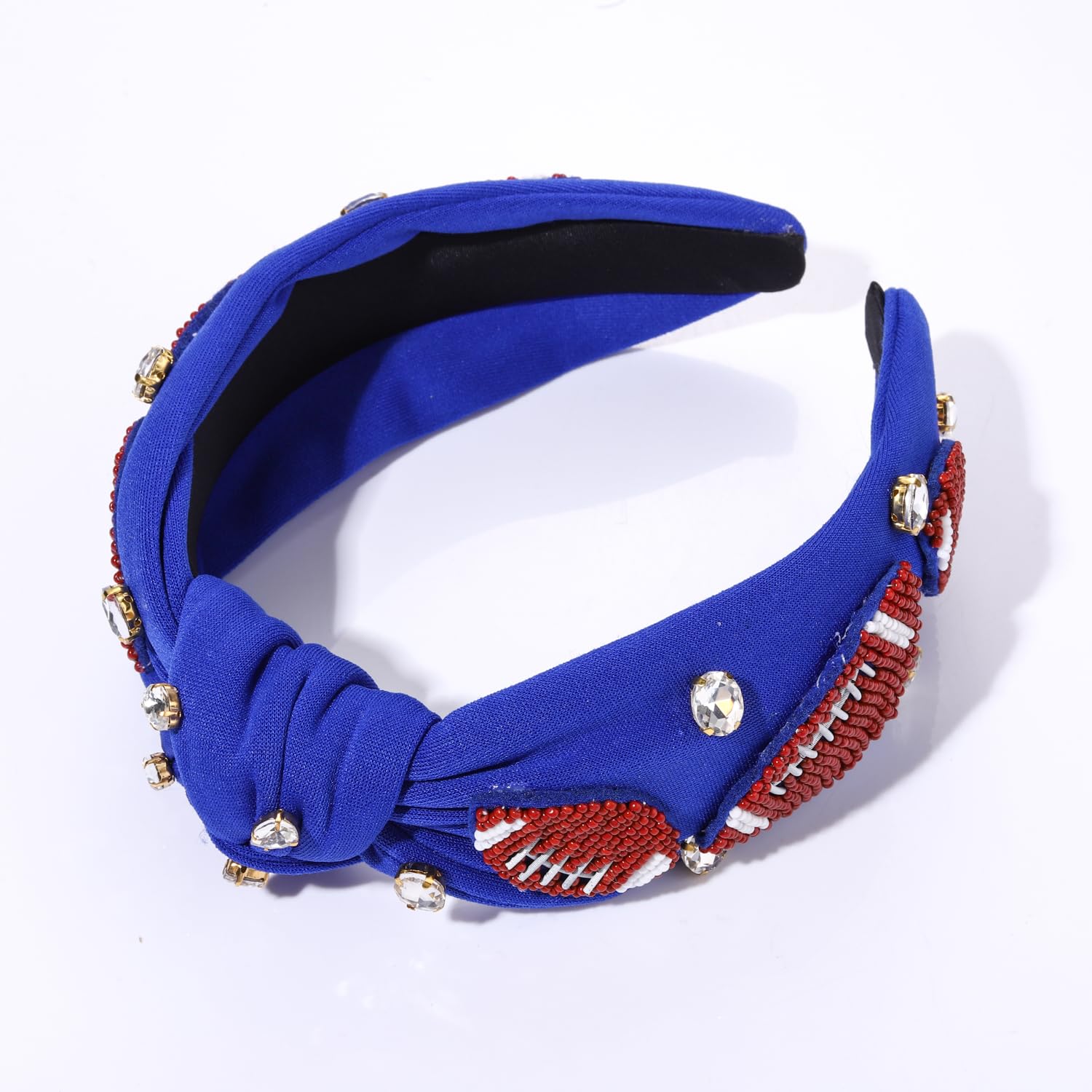 Diadema de fútbol para mujer, accesorios de fútbol para mamá, diadema anudada con cuentas de fútbol con diamantes de imitación, adorno de cristal