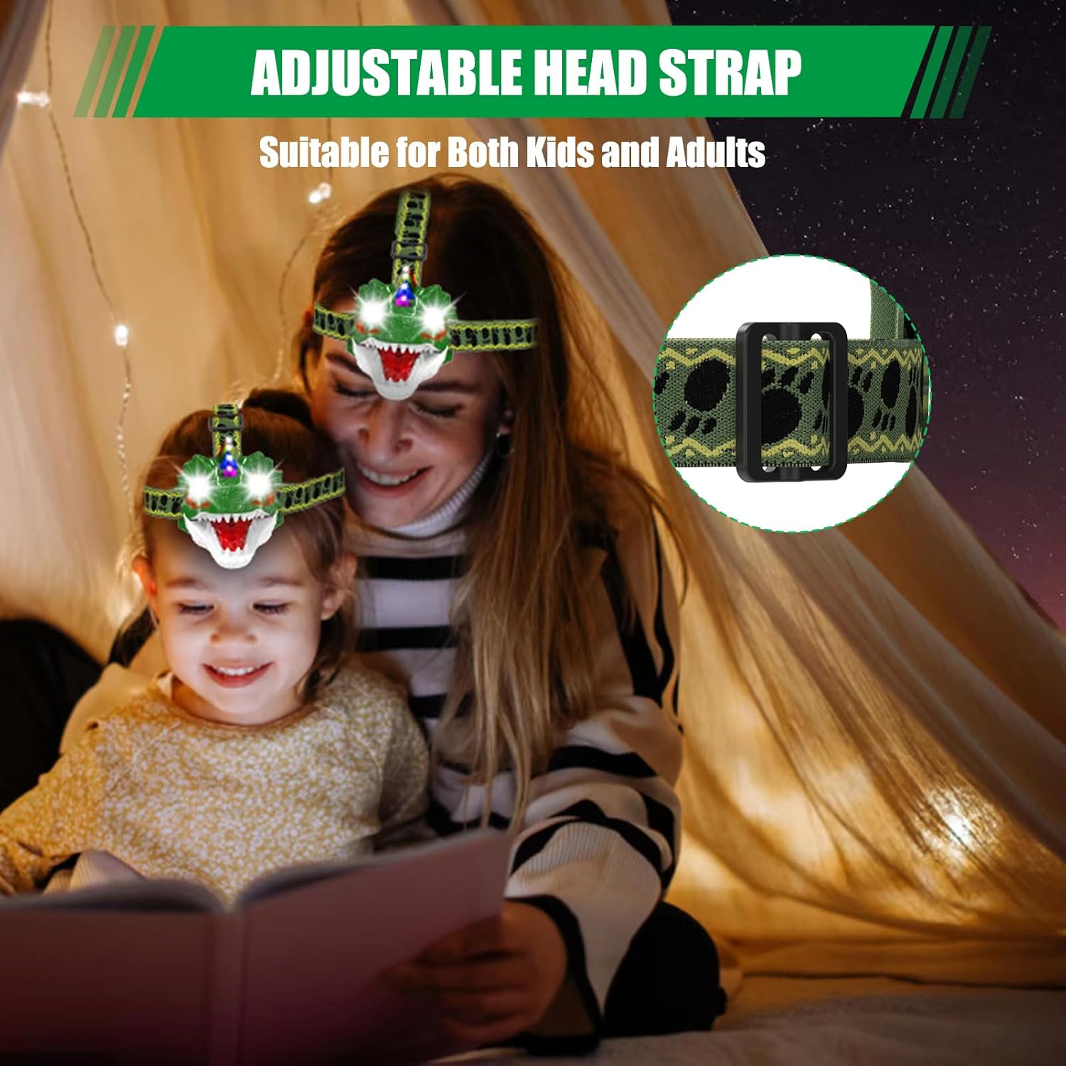 Linterna frontal recargable para niños, linterna de cabeza de juguete de dinosaurio para niños y niñas, equipo de campamento al aire libre, faro LED