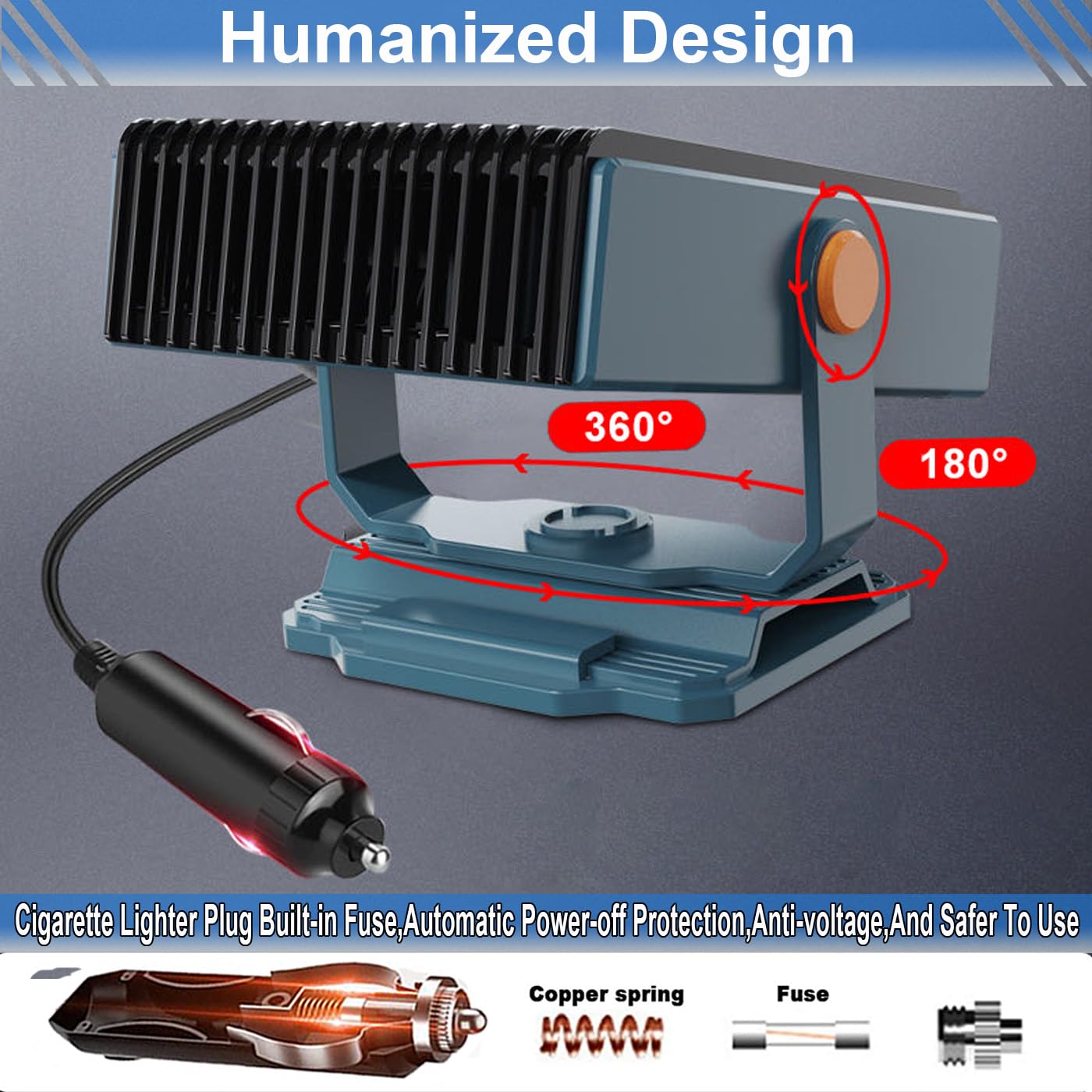 Calentador de automóvil de 12 V, descongelador y desempañador portátil de 150 W, calentamiento y enfriamiento rápidos 2 en 1 modos, con base