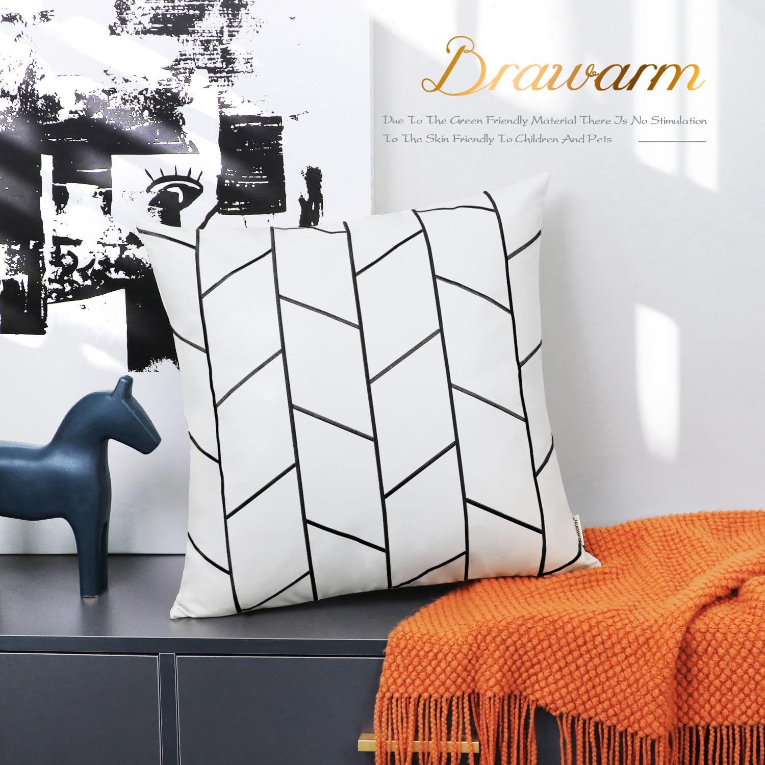 BRAWARM Fundas de almohada de piel sintética de 20 x 20 pulgadas, fundas de almohada de cuero blanco y negro, paquete de 2, almohadas decorativas de