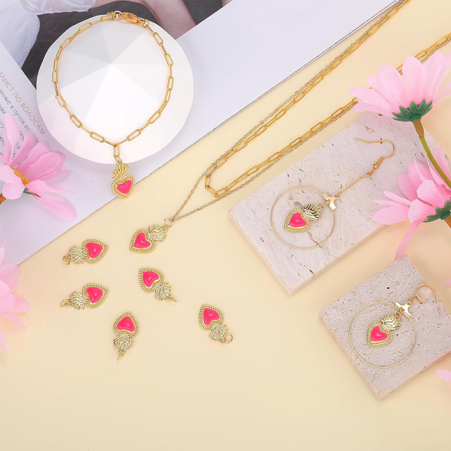Abalorio de latón dorado con esmalte y anillos de salto para joyería pendientes pulsera collar fabricación