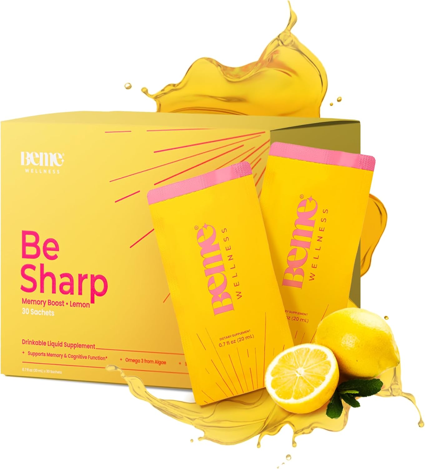 BeSharp Vegan Omega 3 Liquid Shot. 85% más fuerte que el aceite de pescado. Enfoque mejorado + memoria + salud cerebral y cardíaca  30 prácticos