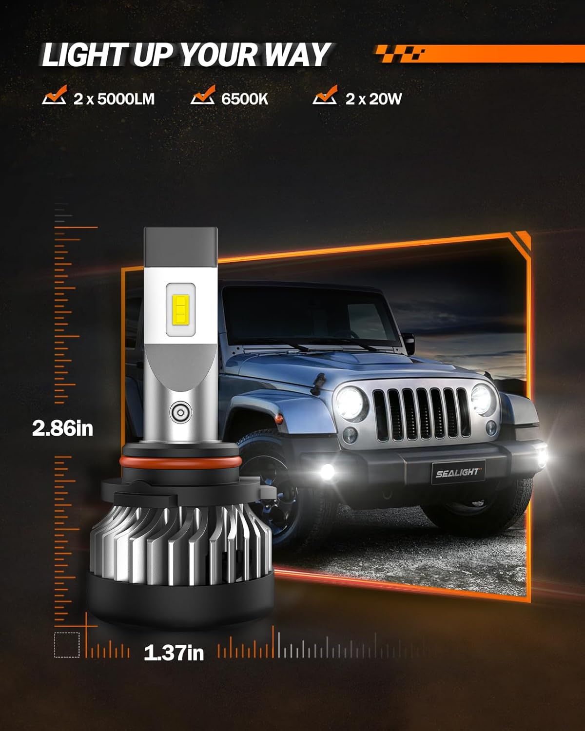 SEALIGHT HB4 9006 Bombillas LED antiniebla o DRL, 10000LM 600% brillo, bombillas LED HB4 9006 para automóvil, 6500 K blanco frío penetración fuerte,