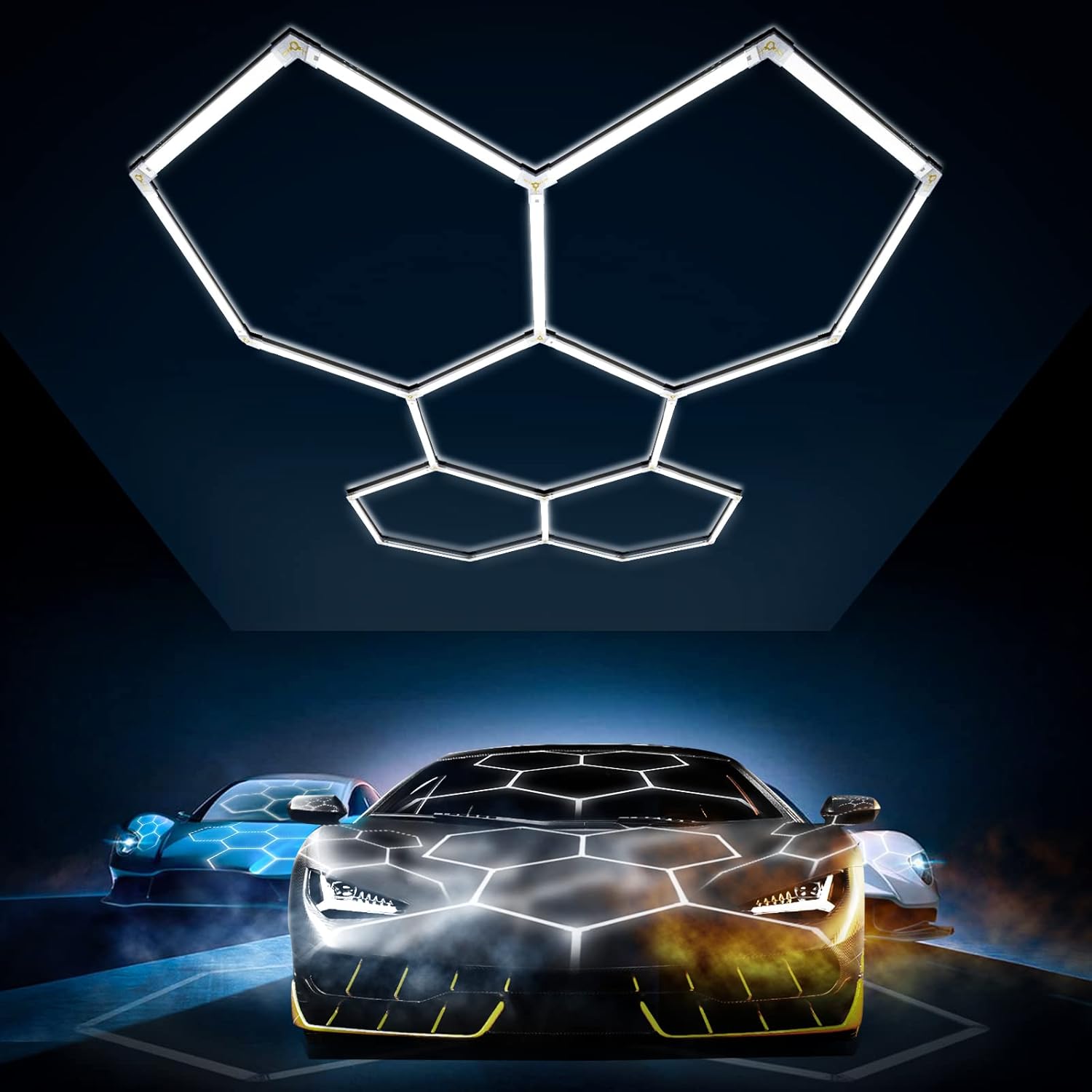 CDKMAX Paquete de 24 luces LED hexagonales para garaje, 192 W, 26400 lúmenes, 6500 K, sistema de iluminación LED hexagonal ultra brillante para