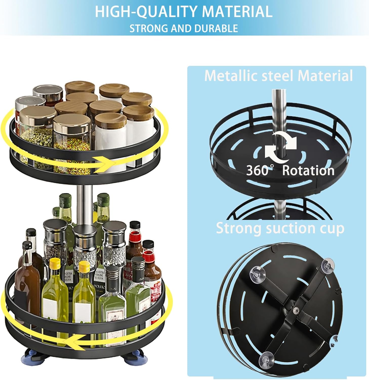 Organizador de especias de 2 niveles Lazy Susan para encimera, soporte giratorio para condimentos de 10 pulgadas, estante de especias de metal para